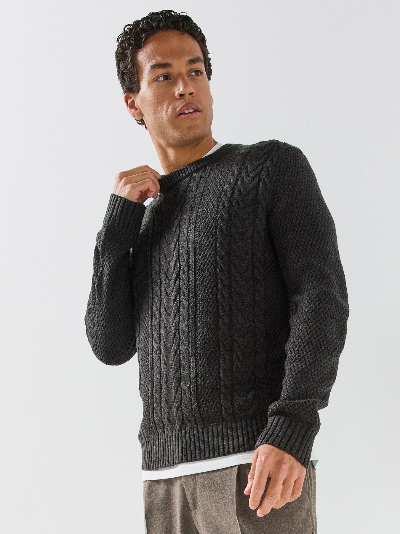 Image 6 of 6 of Jack & Jones Mens James Cable Knit Jumper - Dark Grey Melange