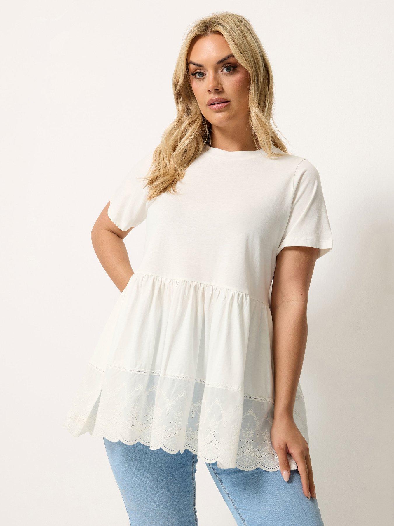 Yours Curve Tiered Anglaise Peplum Top - White