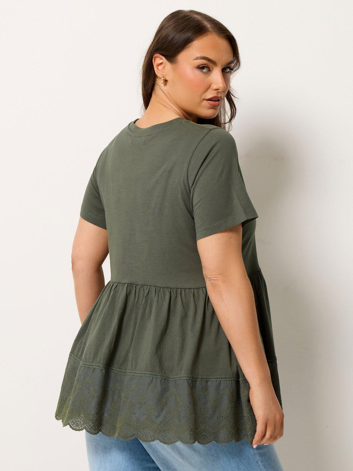 Image 2 of 4 of Yours Curve Tiered Anglaise Peplum Top - Green
