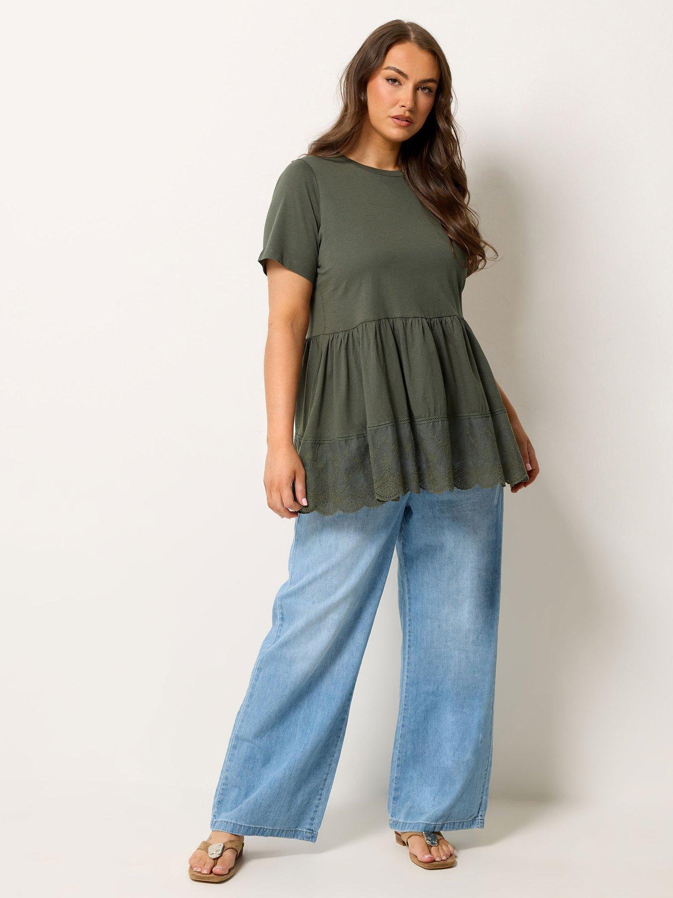 Image 3 of 4 of Yours Curve Tiered Anglaise Peplum Top - Green