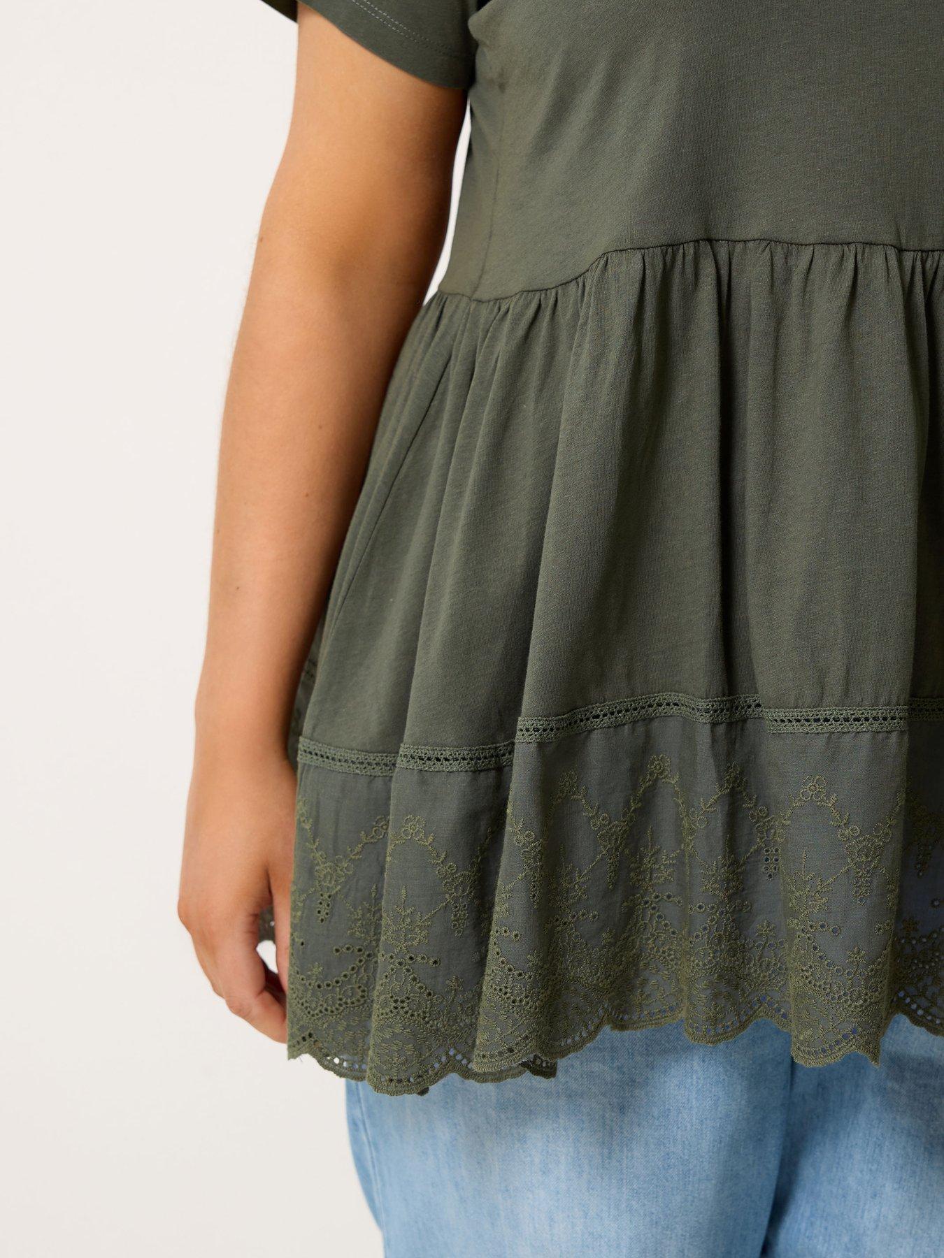 Image 4 of 4 of Yours Curve Tiered Anglaise Peplum Top - Green