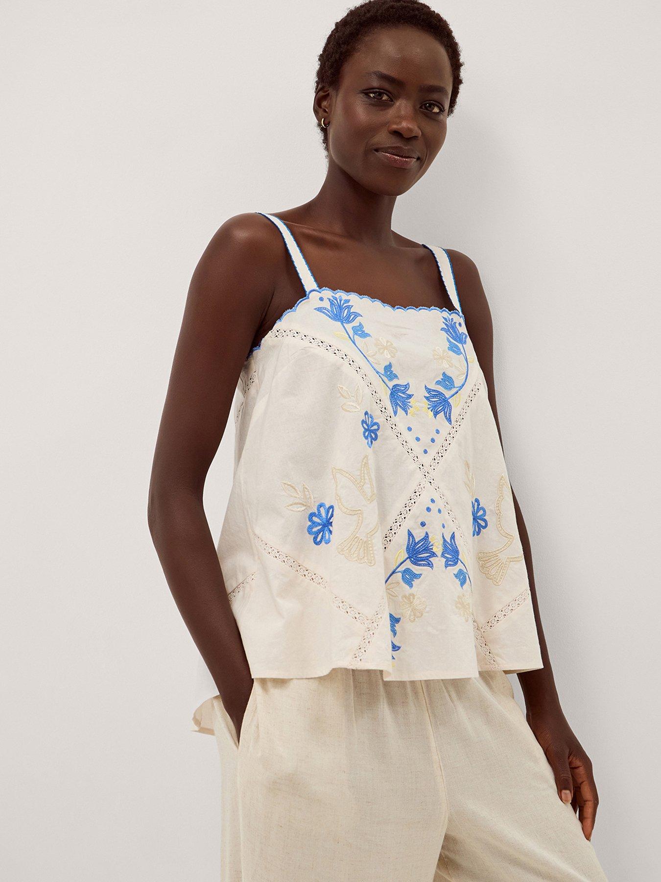 Monsoon Sophie Embroidered Cami - Cream | Very