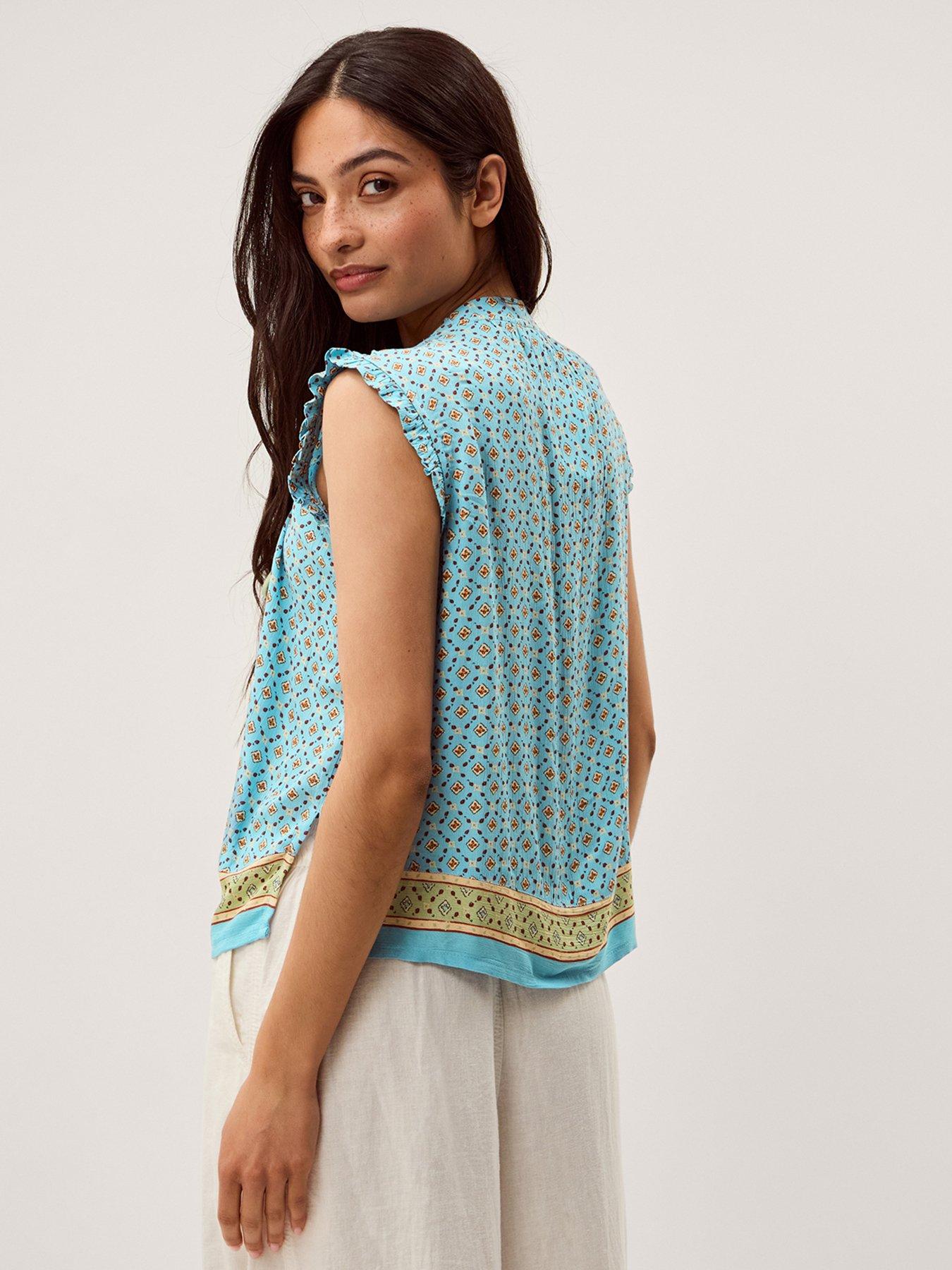 Image 2 of 6 of Monsoon Millie Print Frill Top - Blue