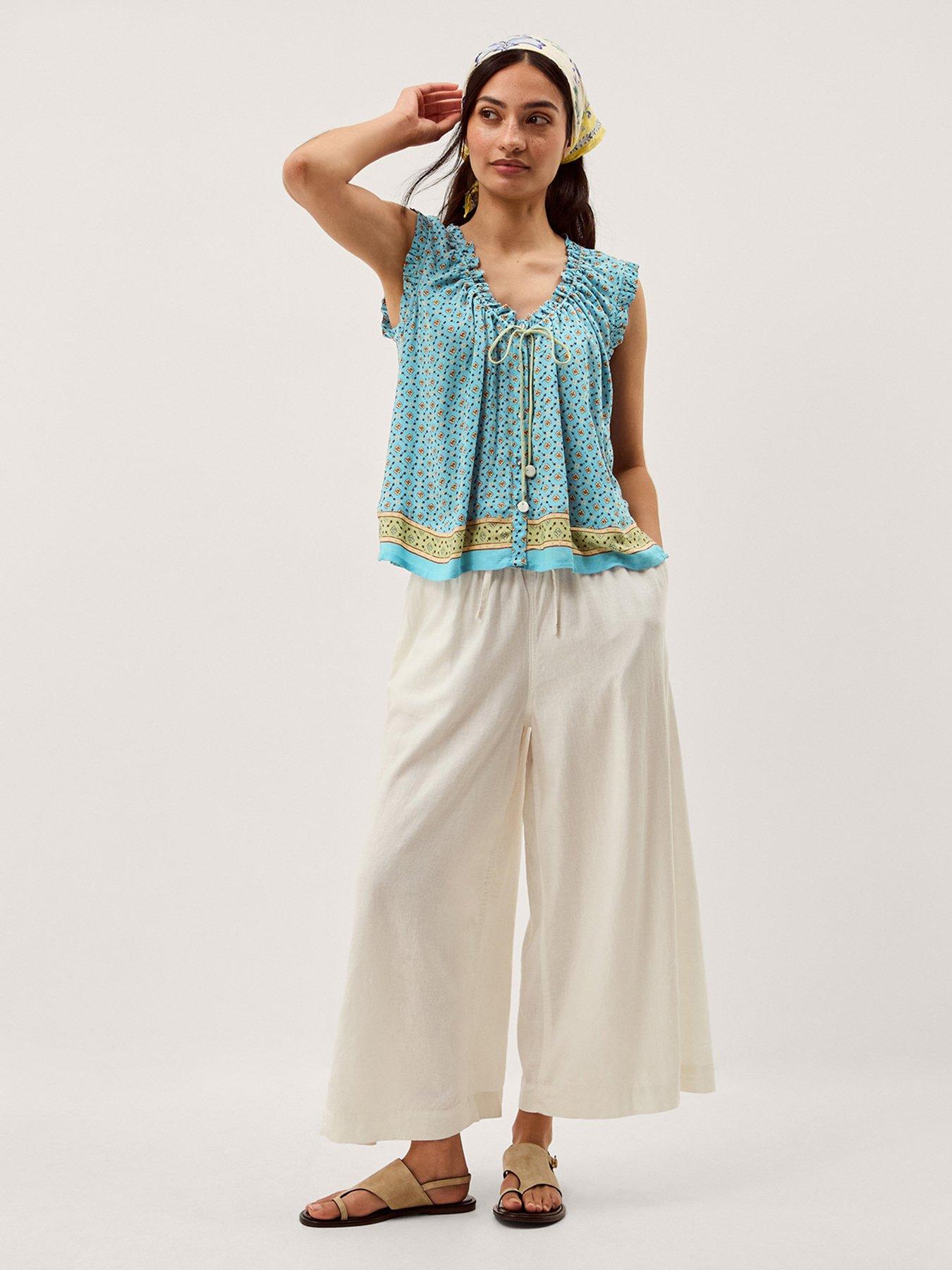 Image 3 of 6 of Monsoon Millie Print Frill Top - Blue