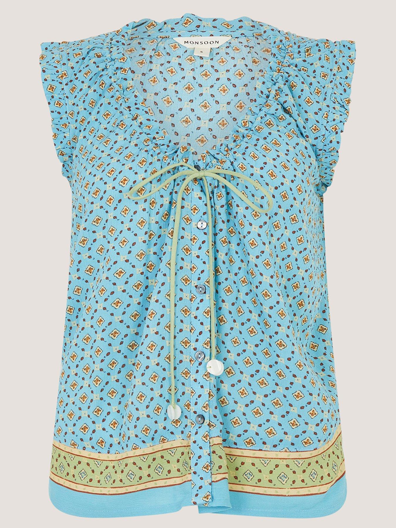 Image 6 of 6 of Monsoon Millie Print Frill Top - Blue