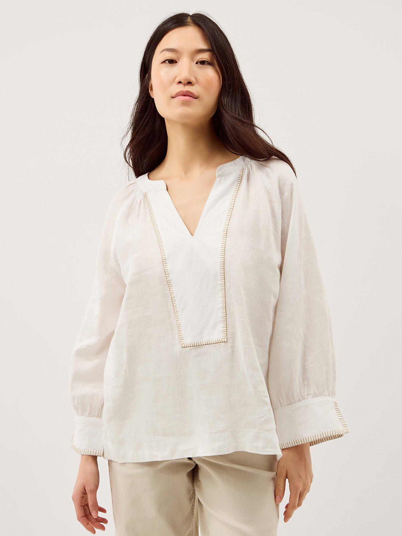 Monsoon Frida Linen Top - White