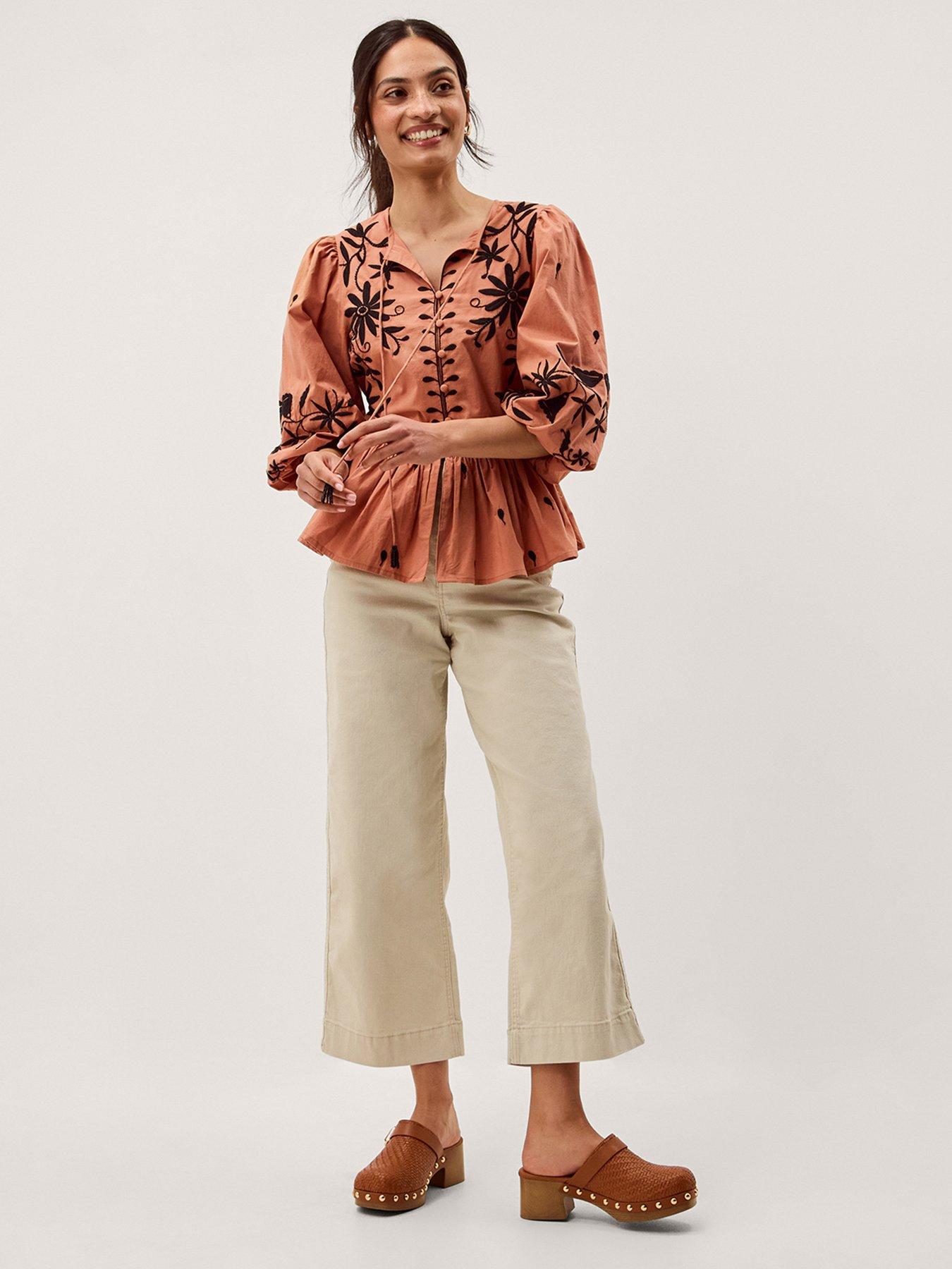 Image 1 of 6 of Monsoon Freya Embroidered Button Top - Orange