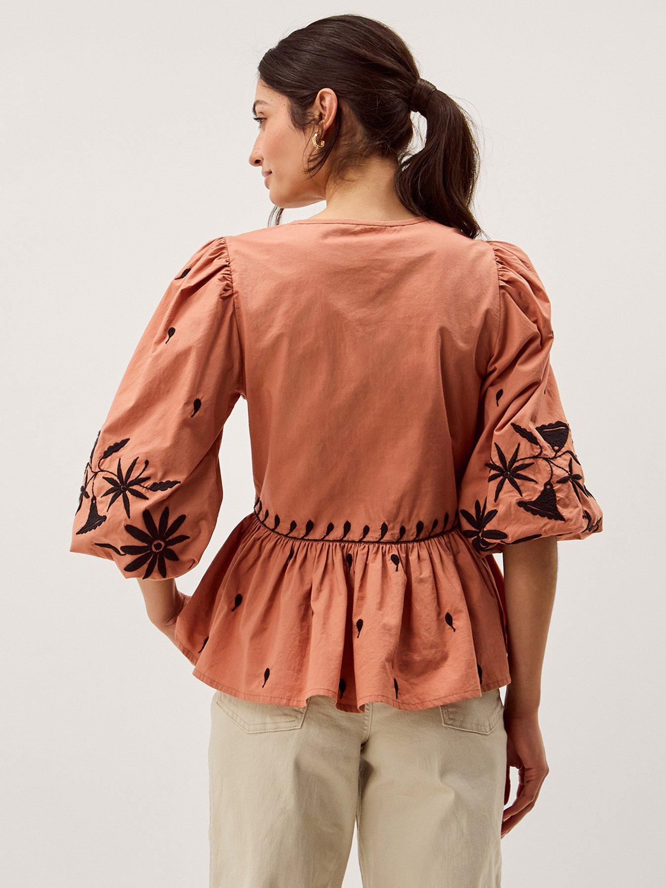 Image 2 of 6 of Monsoon Freya Embroidered Button Top - Orange
