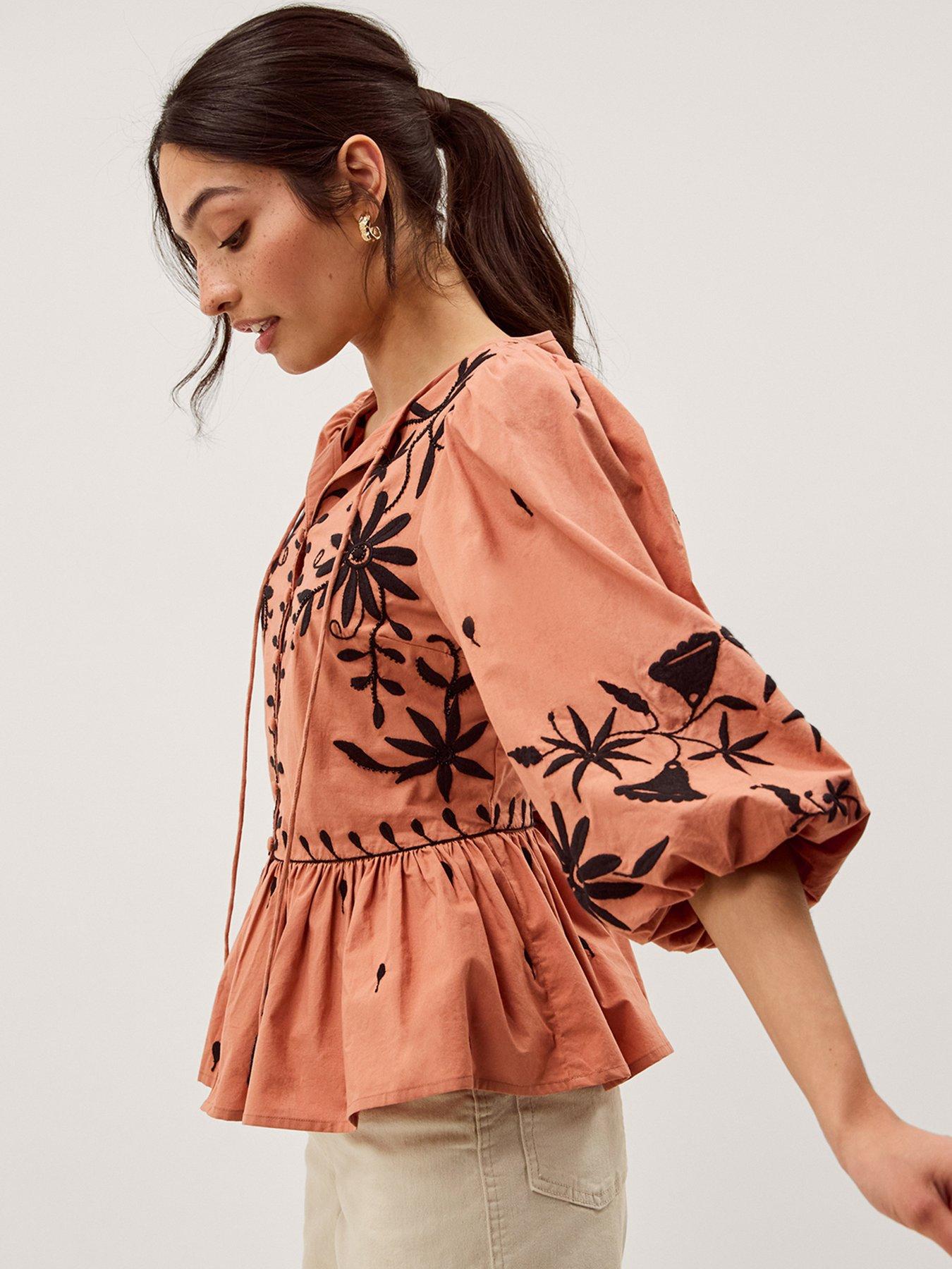 Image 3 of 6 of Monsoon Freya Embroidered Button Top - Orange