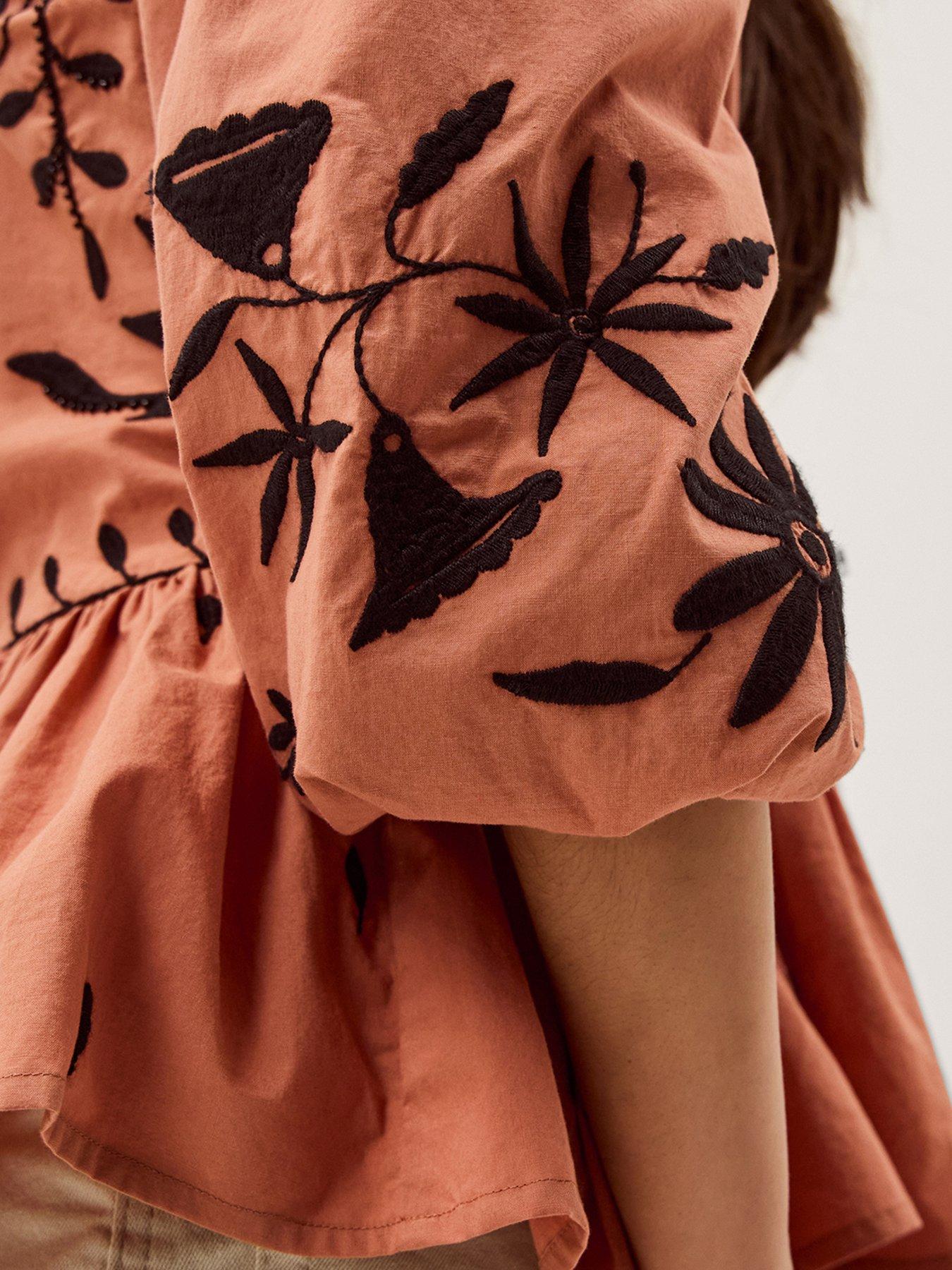 Image 4 of 6 of Monsoon Freya Embroidered Button Top - Orange