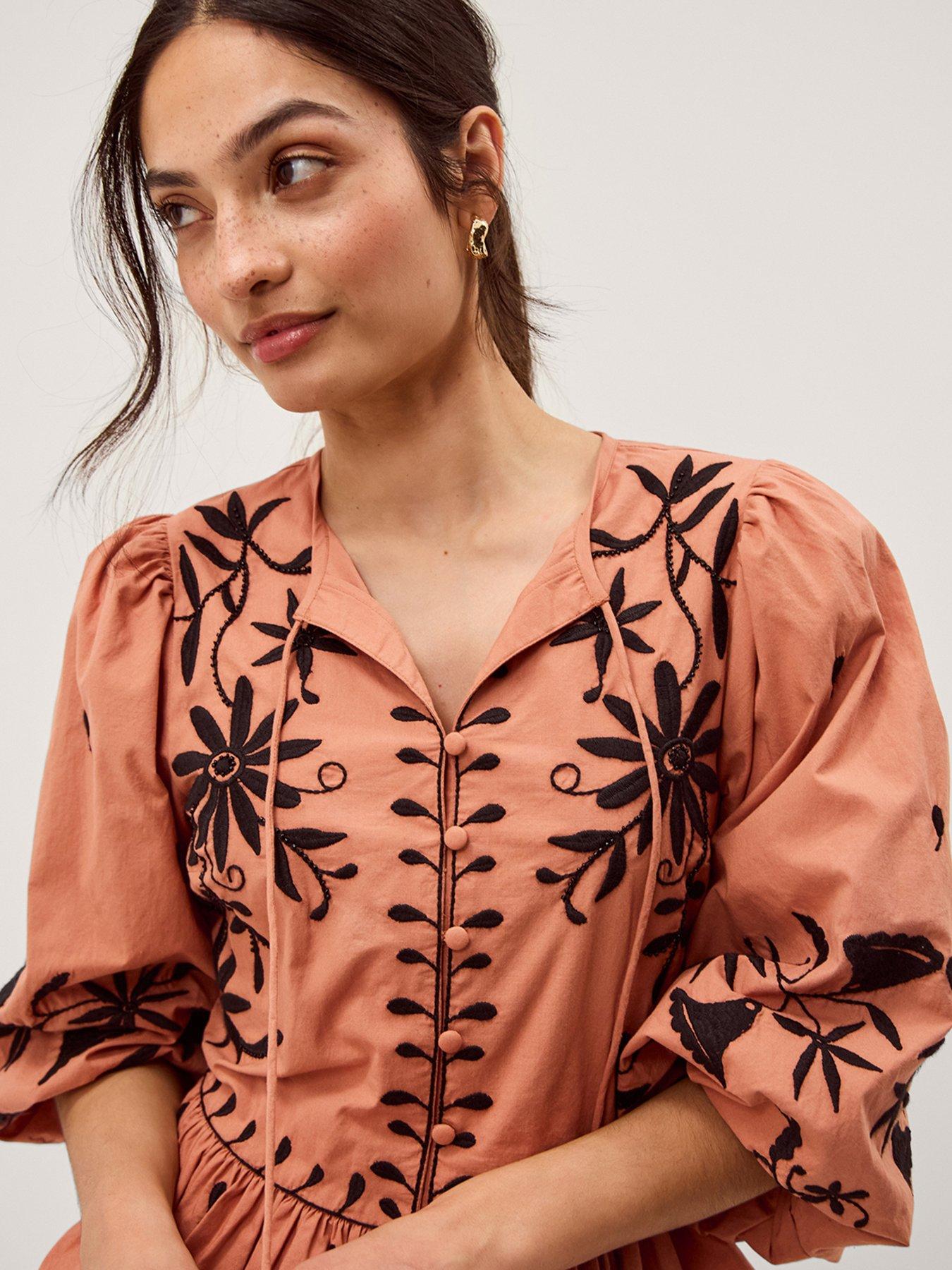 Image 5 of 6 of Monsoon Freya Embroidered Button Top - Orange