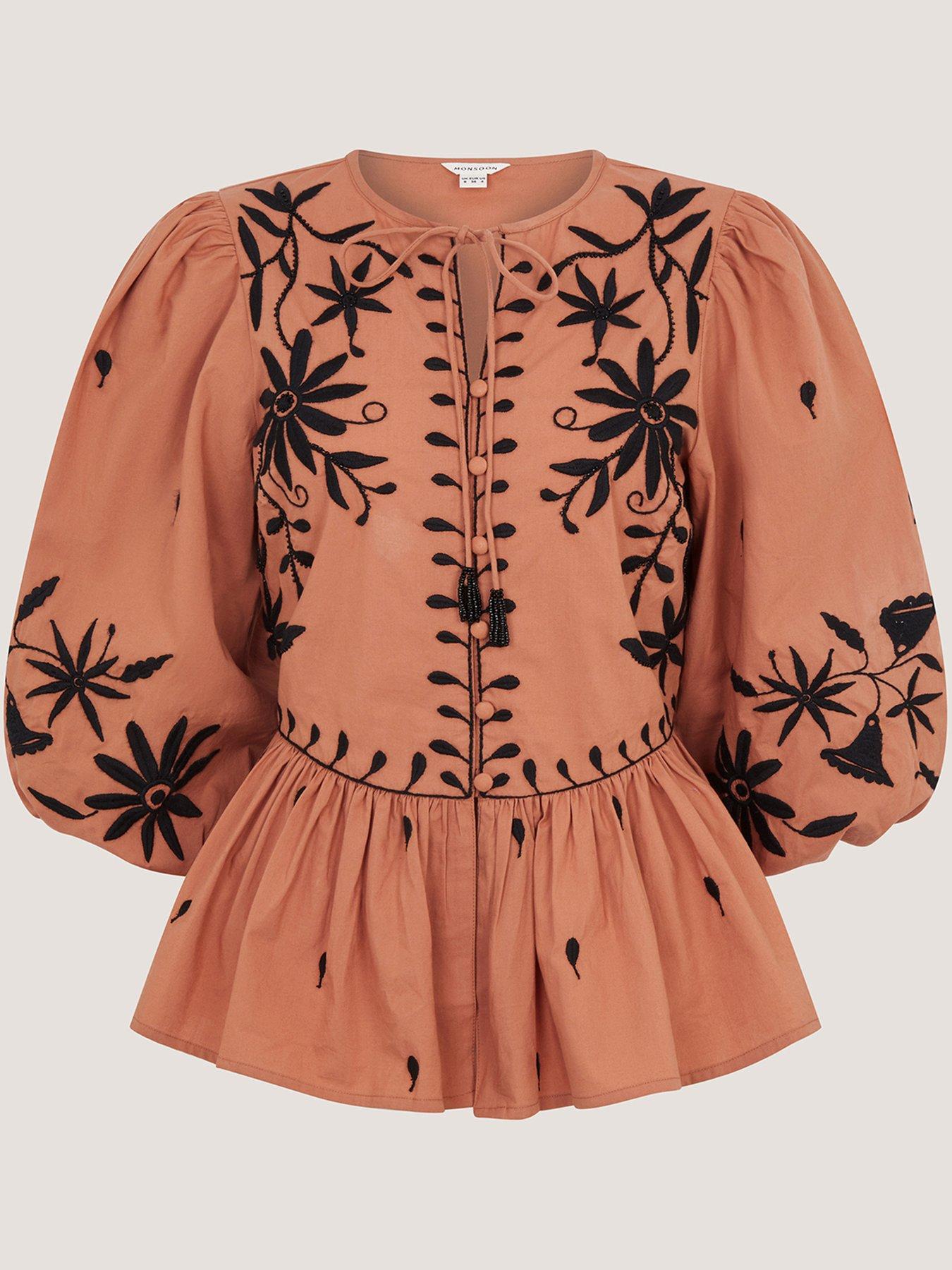 Image 6 of 6 of Monsoon Freya Embroidered Button Top - Orange