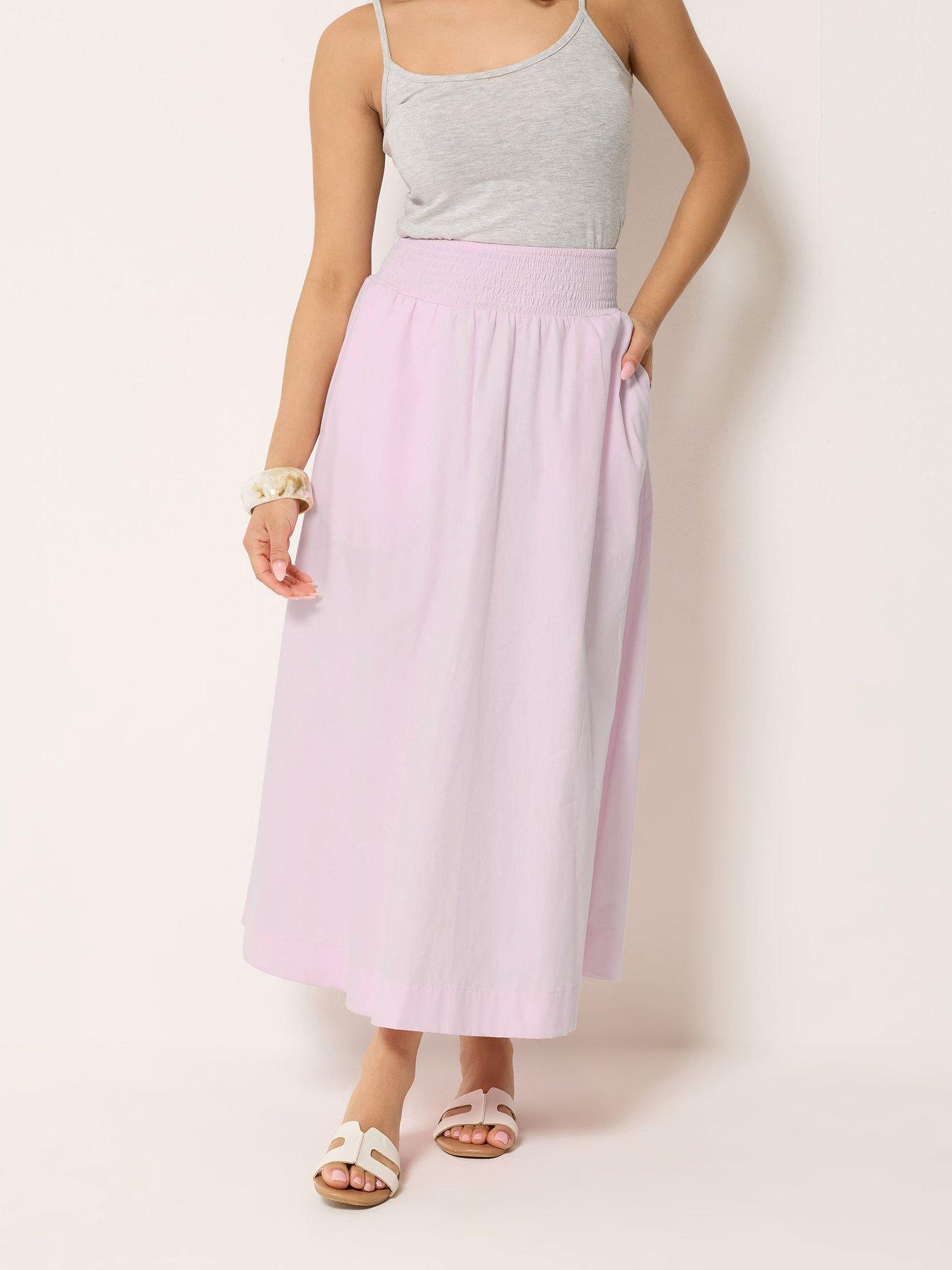 PixieGirl Petite Poplin Shirred Midi Skirt