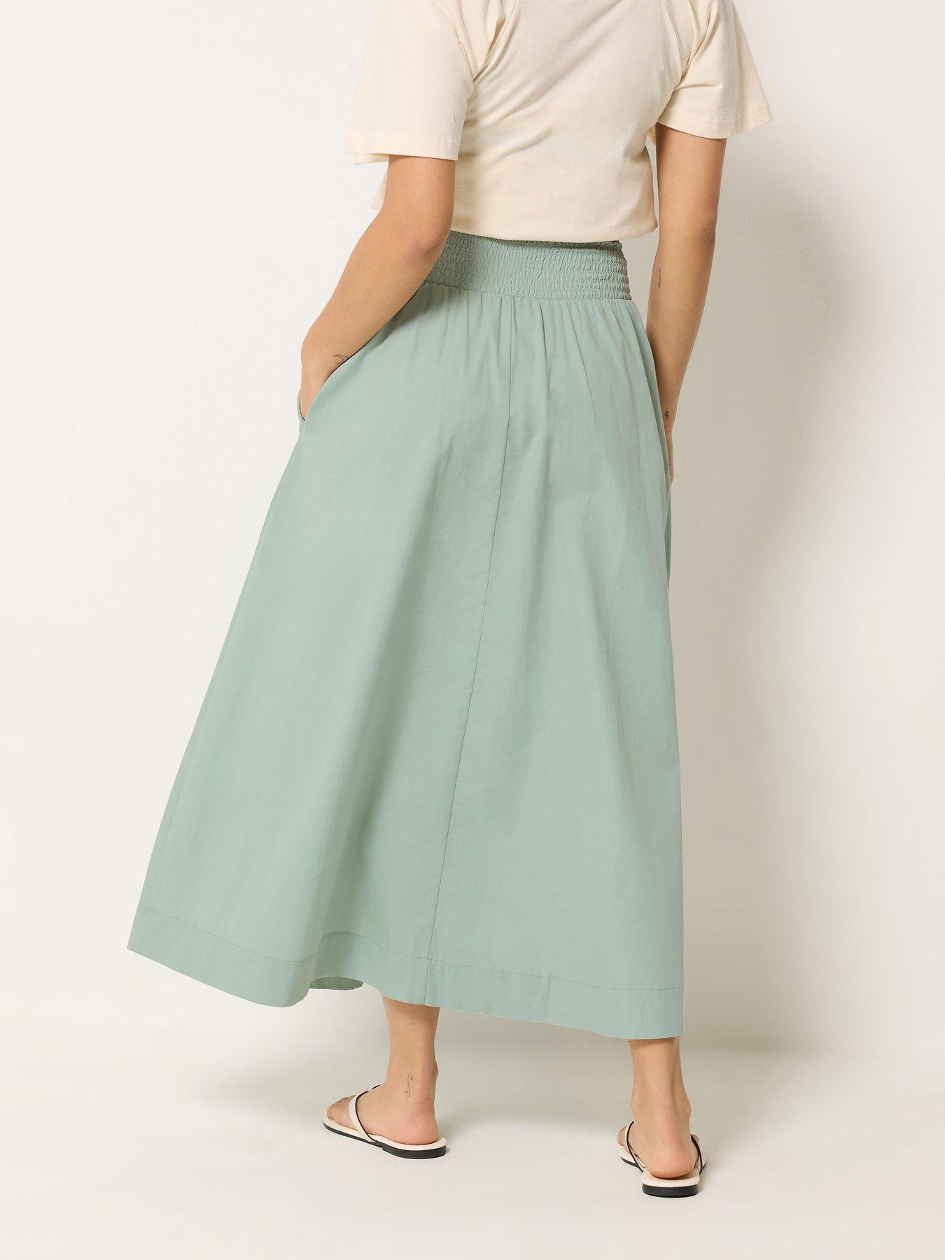 Image 2 of 4 of PixieGirl Petite Poplin Shirred Midi Skirt - Green
