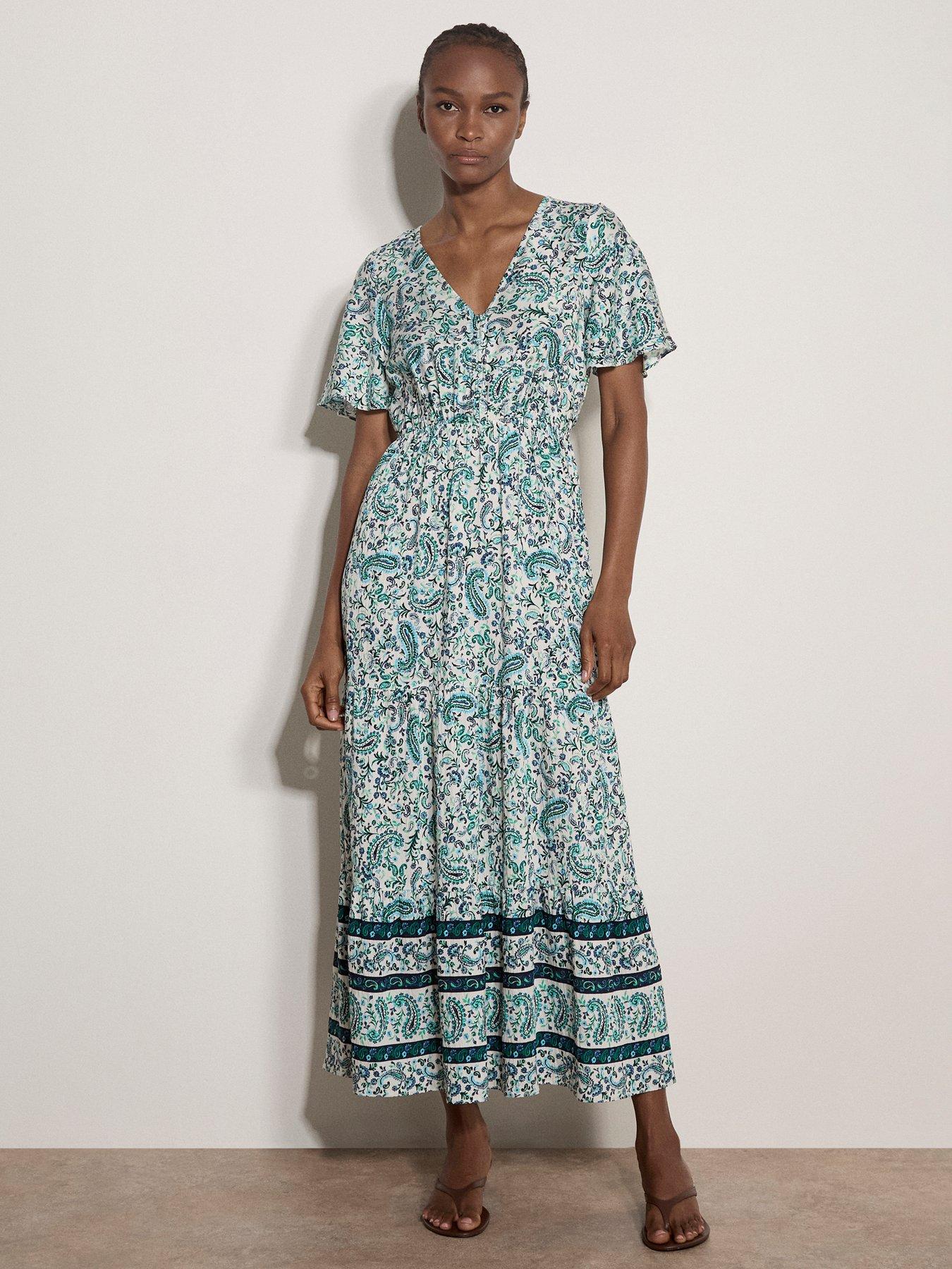 Apricot Paisley Border Button Front Maxi Dress - White