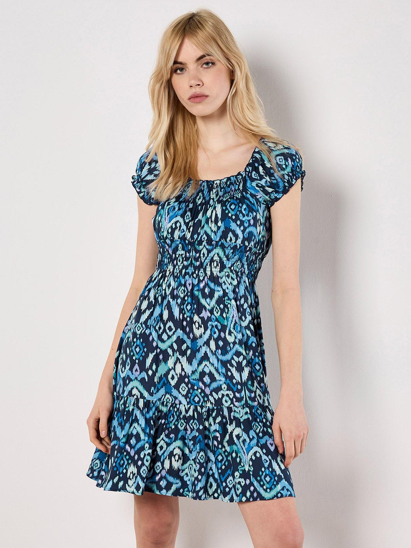 Apricot Milkmaid Mini Dress - Blue