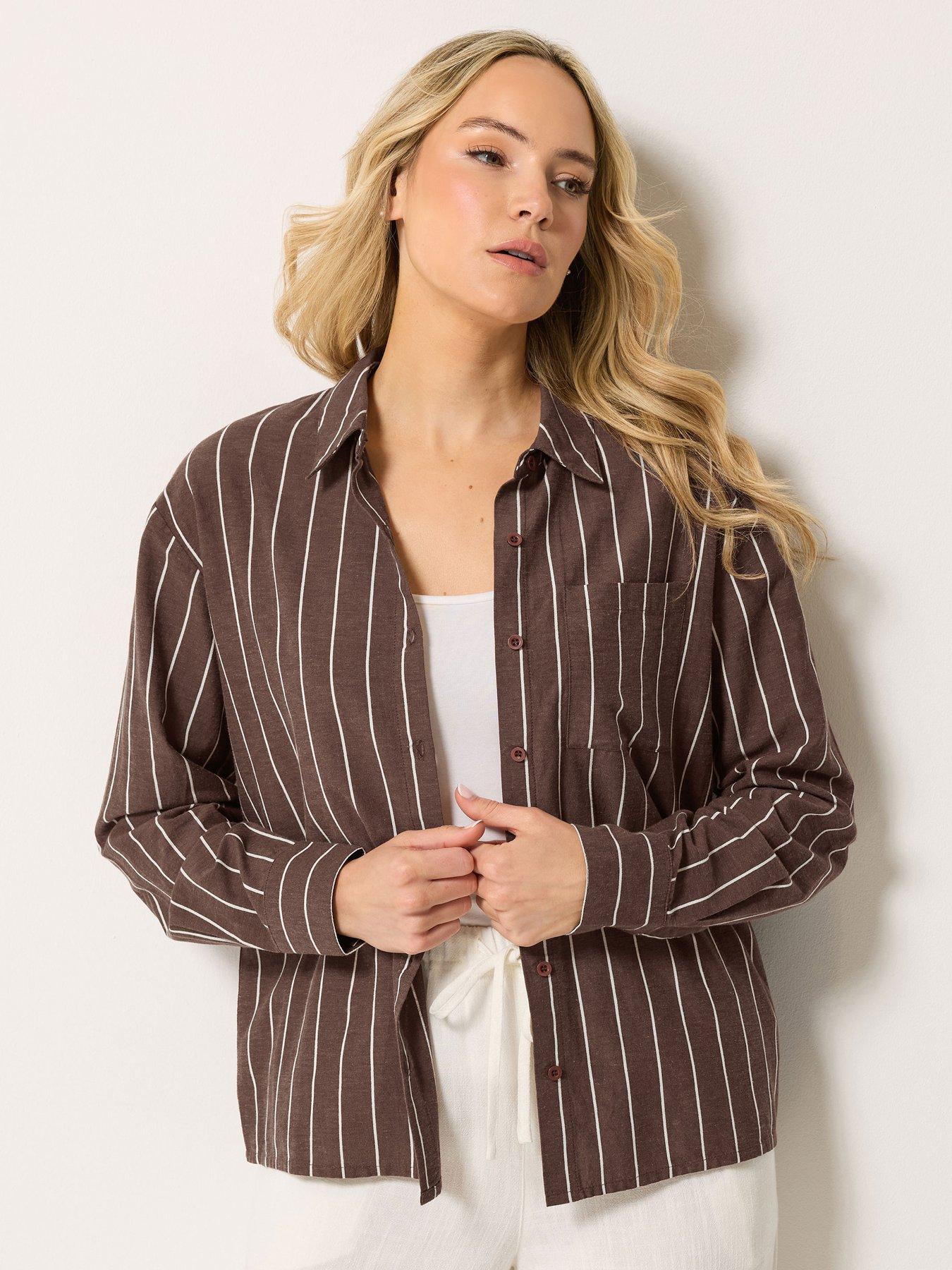 Long Tall Sally Pinstripe Linen Shirt - Brown