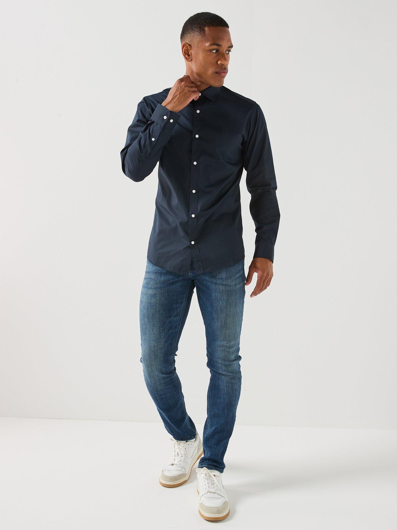 Image 3 of 6 of Jack & Jones Joe Long Sleeve Plain Shirt - Navy Blazer