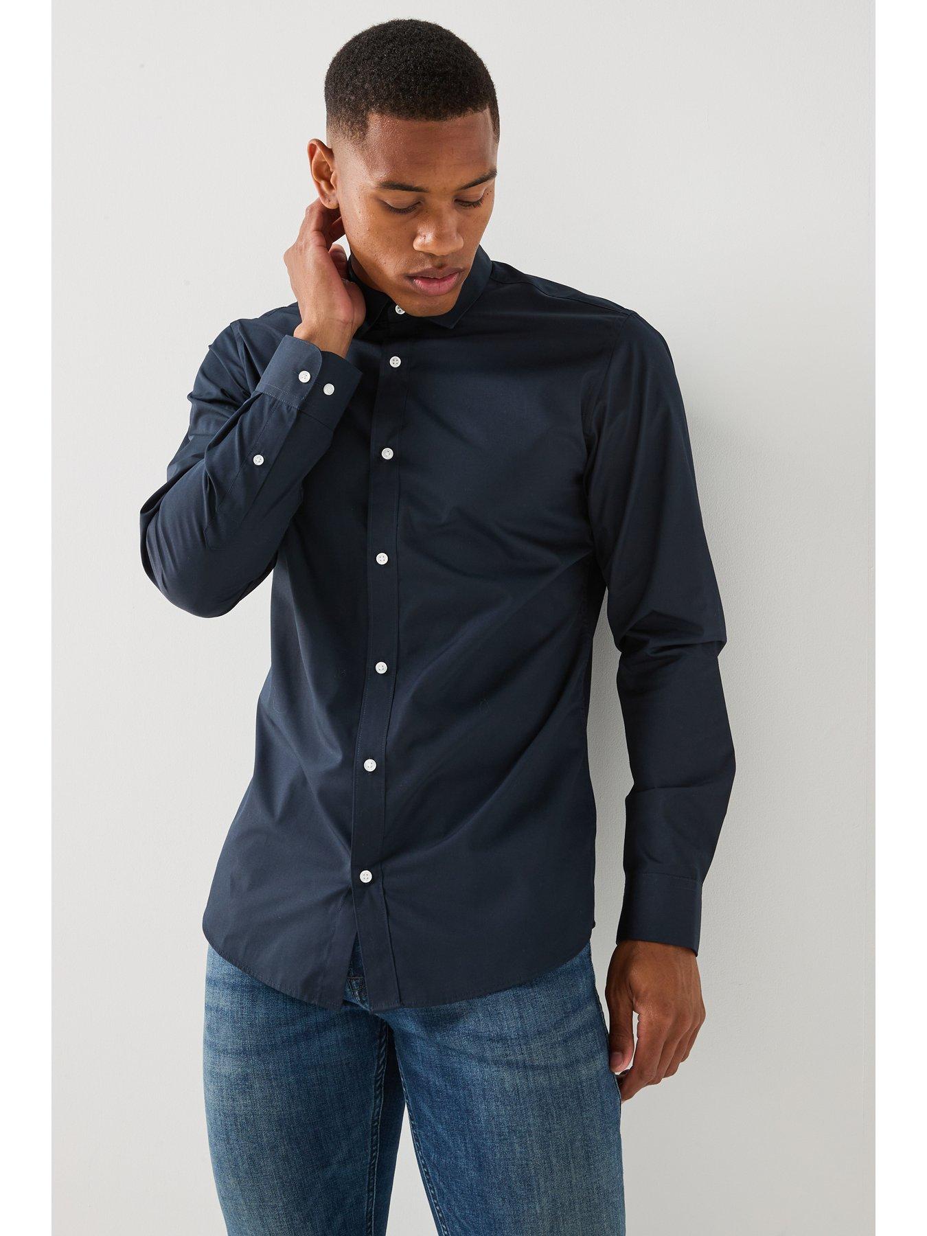 Image 6 of 6 of Jack & Jones Joe Long Sleeve Plain Shirt - Navy Blazer
