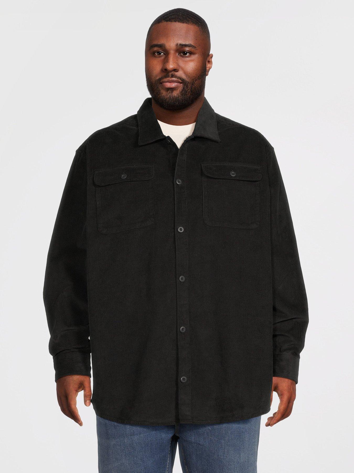 Jack & Jones Plus Regent Cord Long Sleeve Overshirt, Black, Size 4Xl, Men