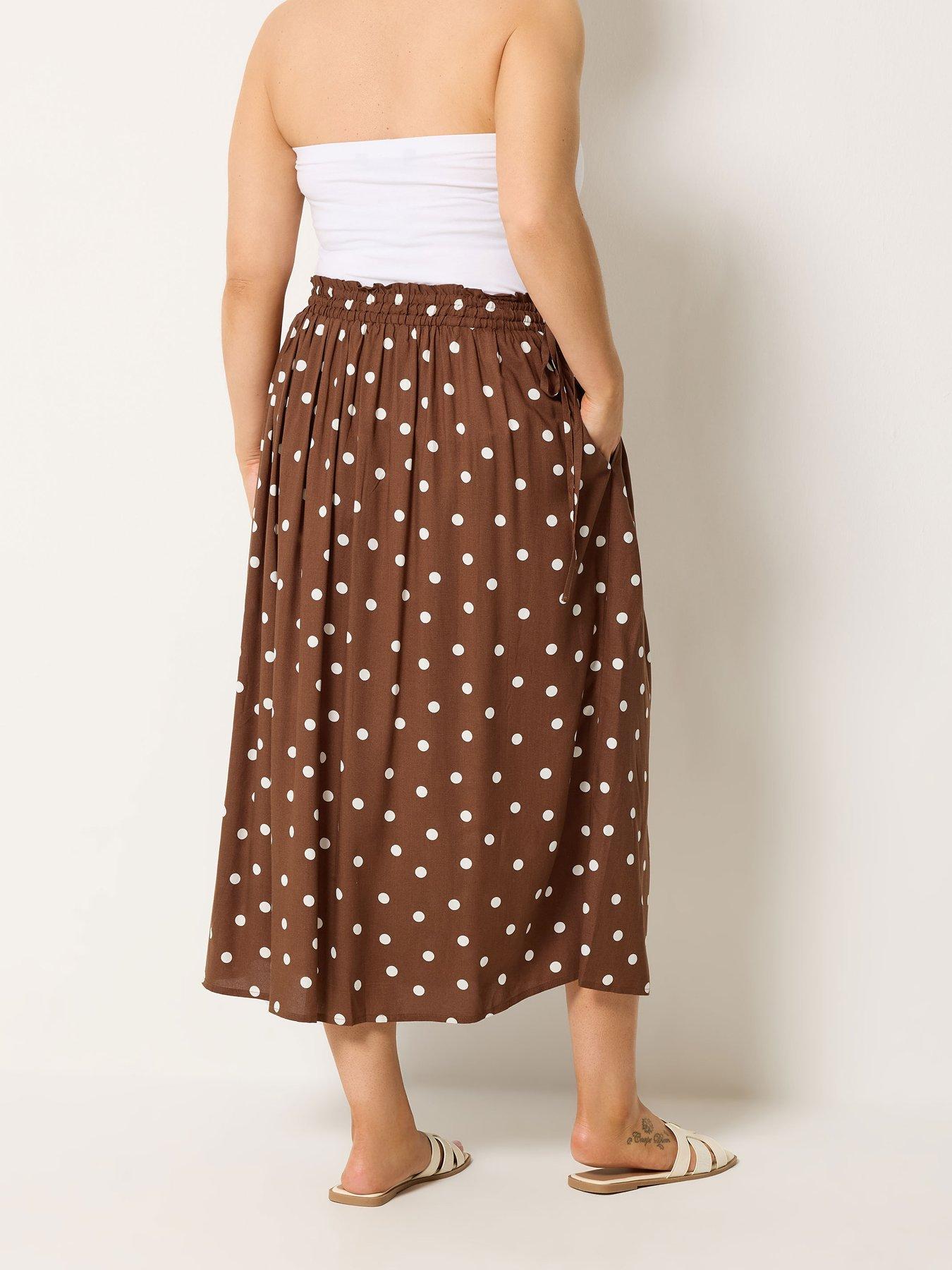 Image 2 of 4 of Yours Curve Polka Dot Skirt - Brown
