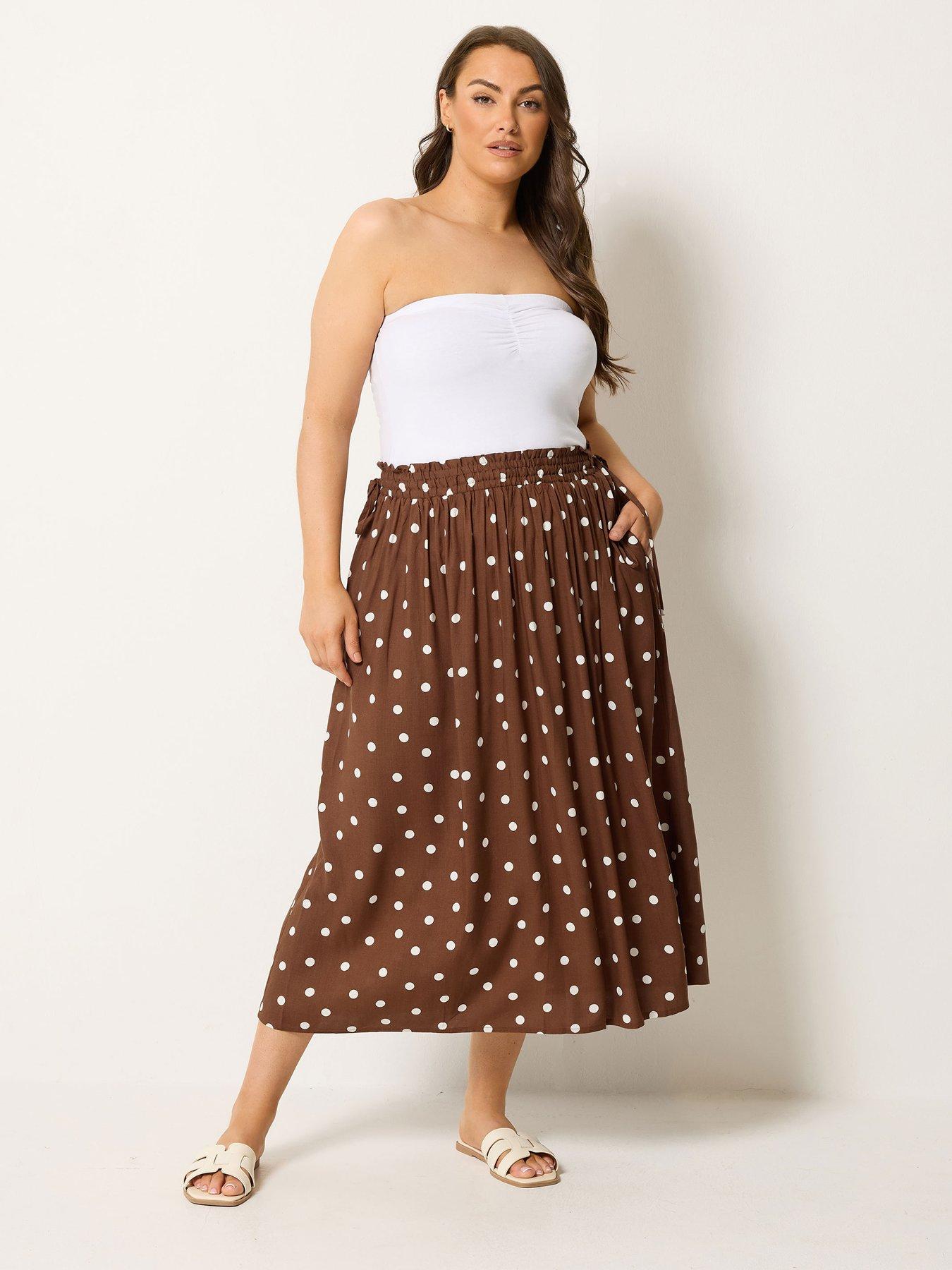 Image 3 of 4 of Yours Curve Polka Dot Skirt - Brown