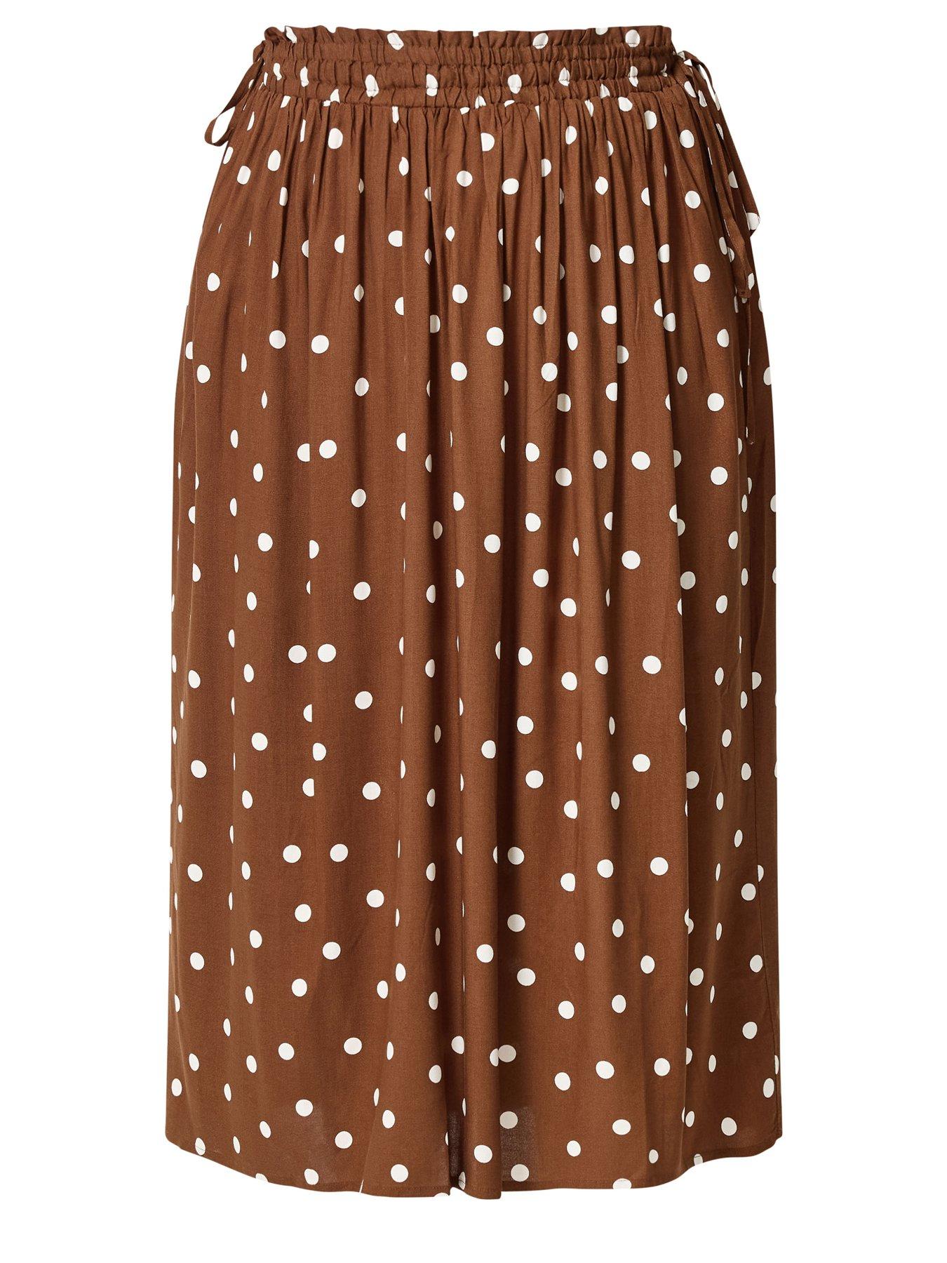 Image 4 of 4 of Yours Curve Polka Dot Skirt - Brown