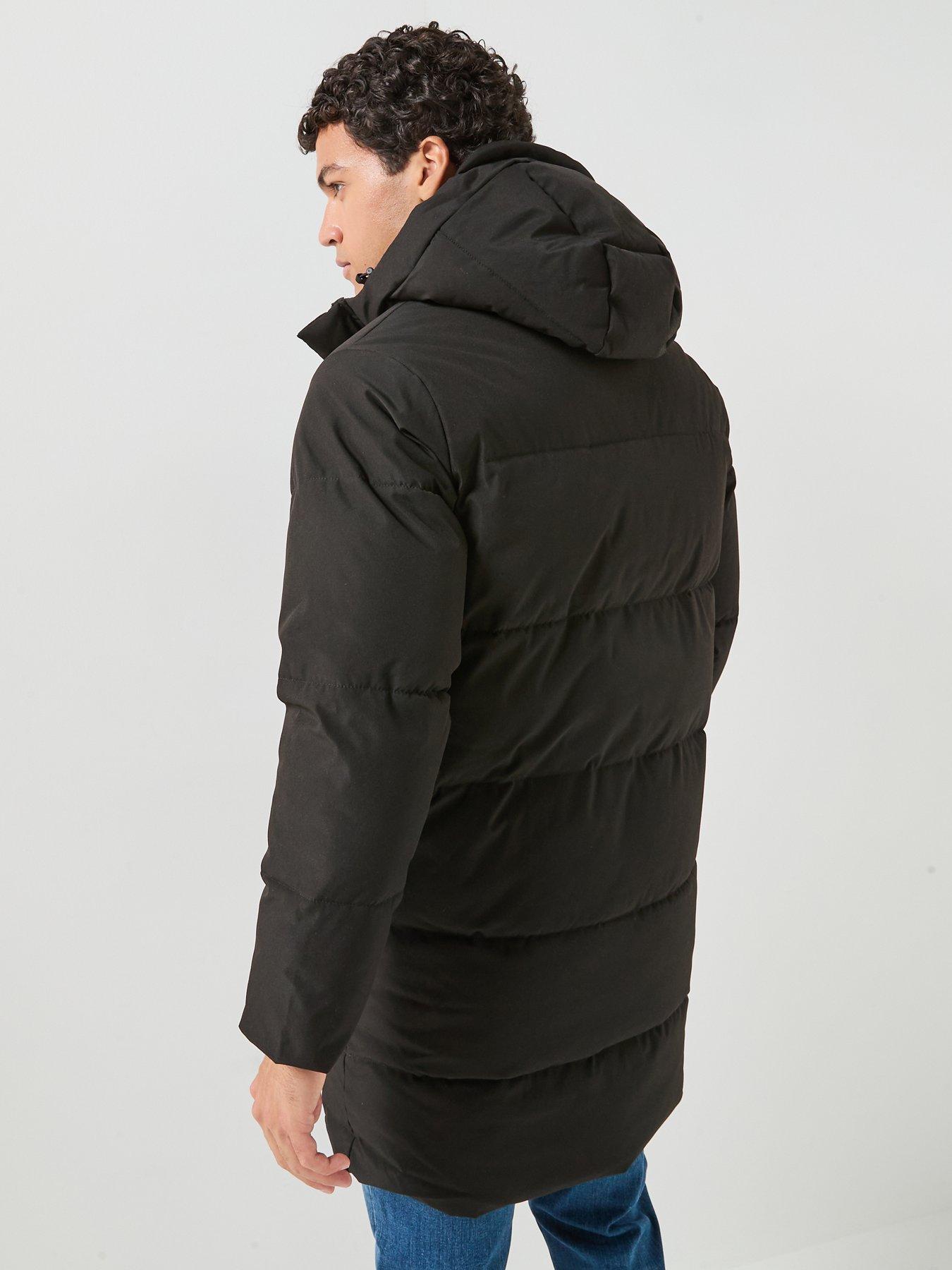 Image 2 of 6 of Jack & Jones Mens Becks Longline Hooded Puffer Jacket - Black