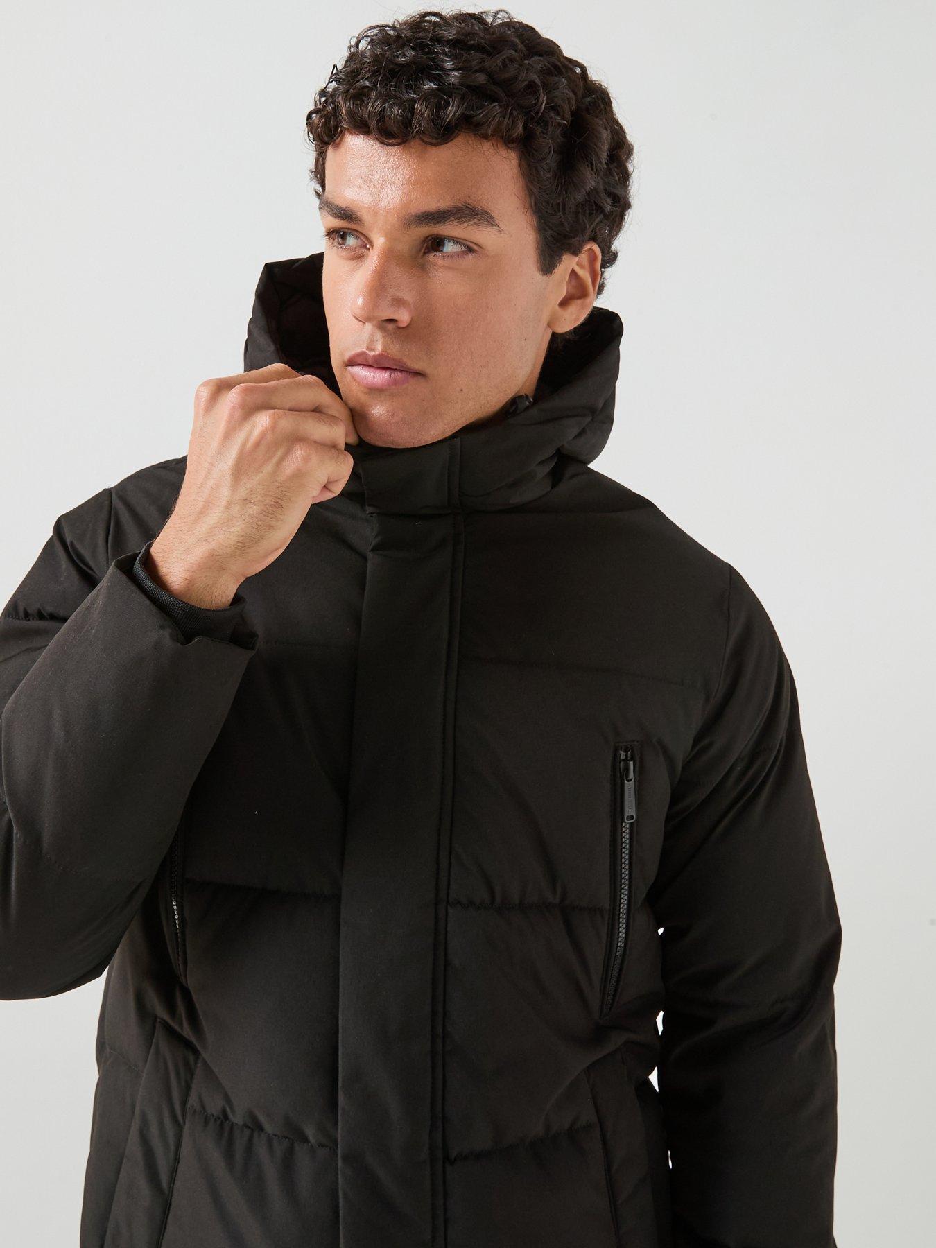 Image 4 of 6 of Jack & Jones Mens Becks Longline Hooded Puffer Jacket - Black