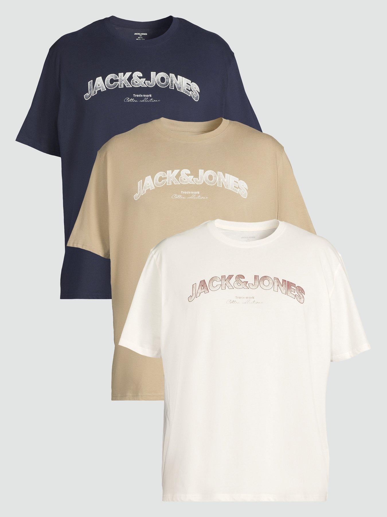 Jack & Jones Plus Avery Crew Neck 3 Pack T-Shirt, Multi, Size 5Xl, Men