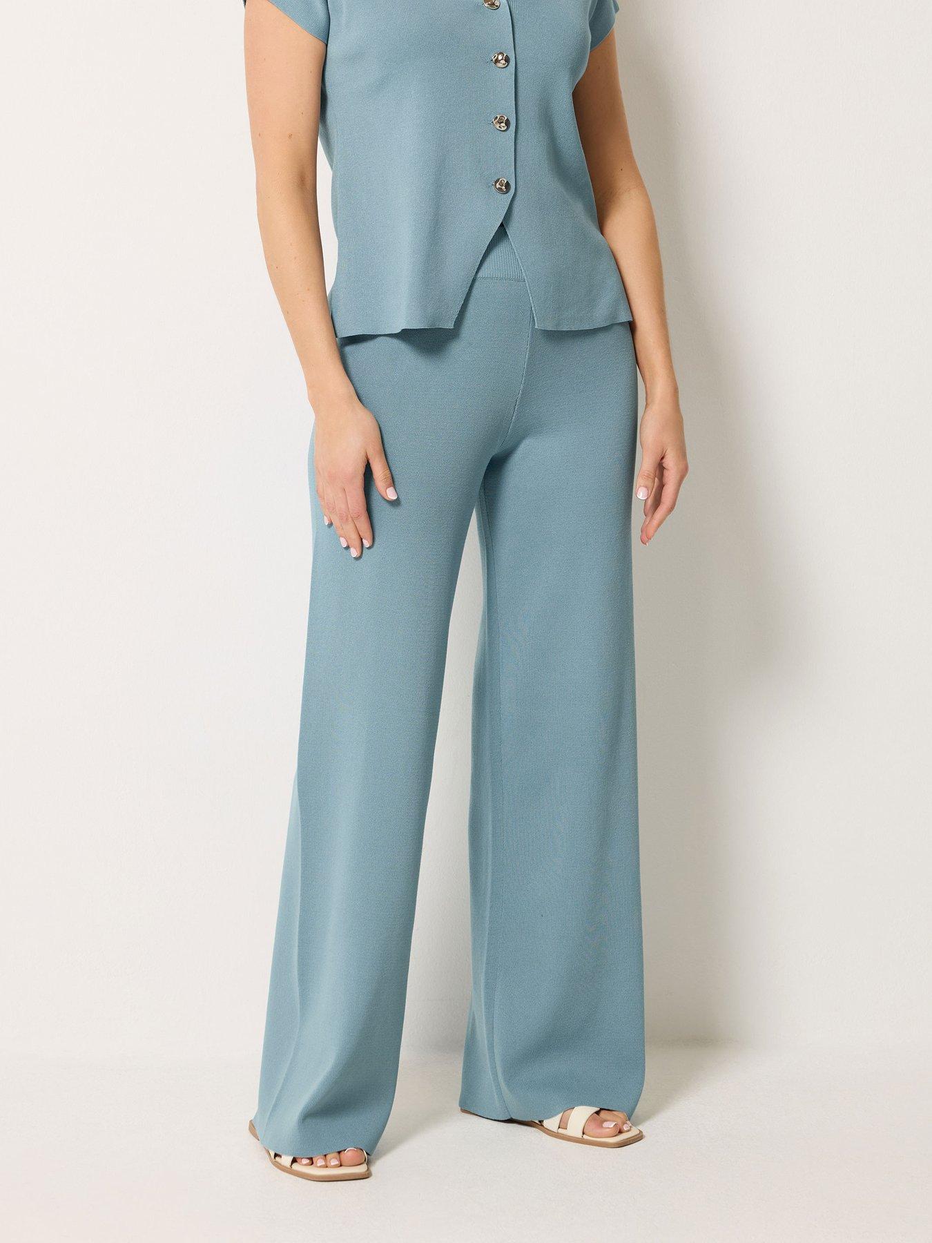 Image 1 of 4 of Long Tall Sally Knitted Wide Leg Trousers - Blue