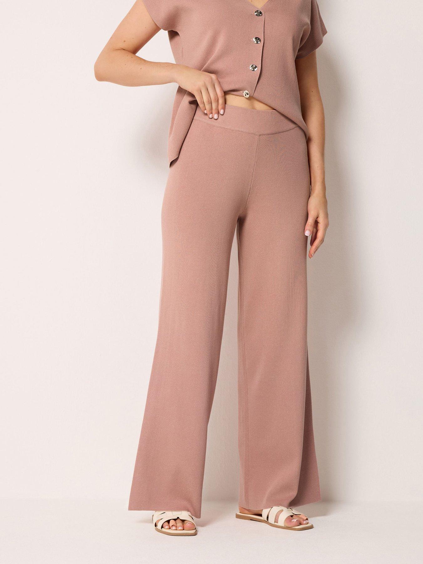 Image 1 of 4 of Long Tall Sally Knitted Wide Leg Trousers - Pink