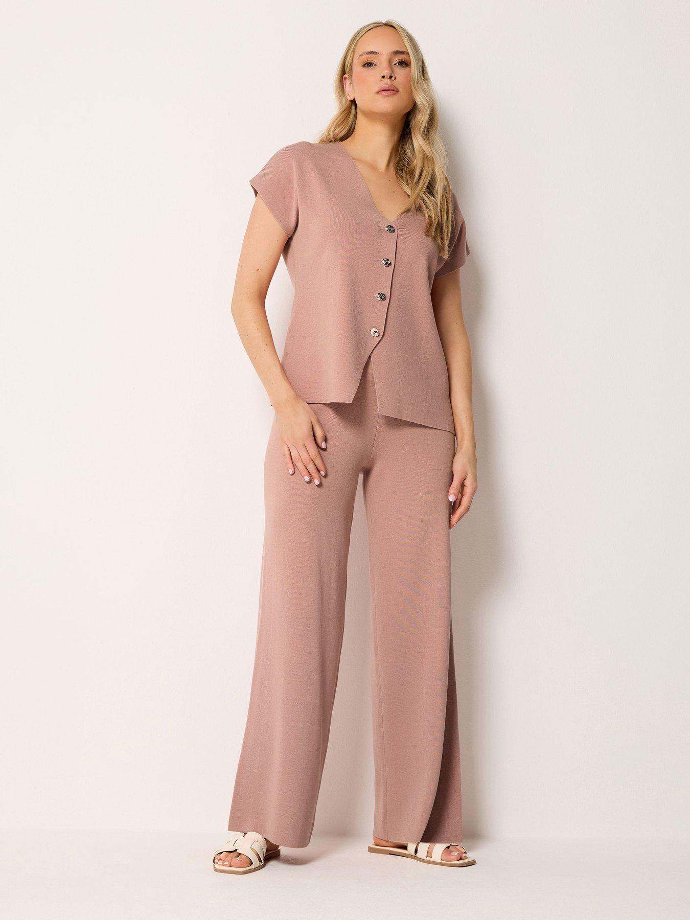 Image 3 of 4 of Long Tall Sally Knitted Wide Leg Trousers - Pink