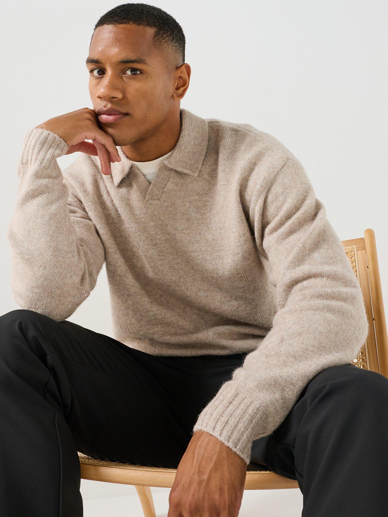Jack & Jones Soho Ollie Split Neck Knitted Jumper - Beige