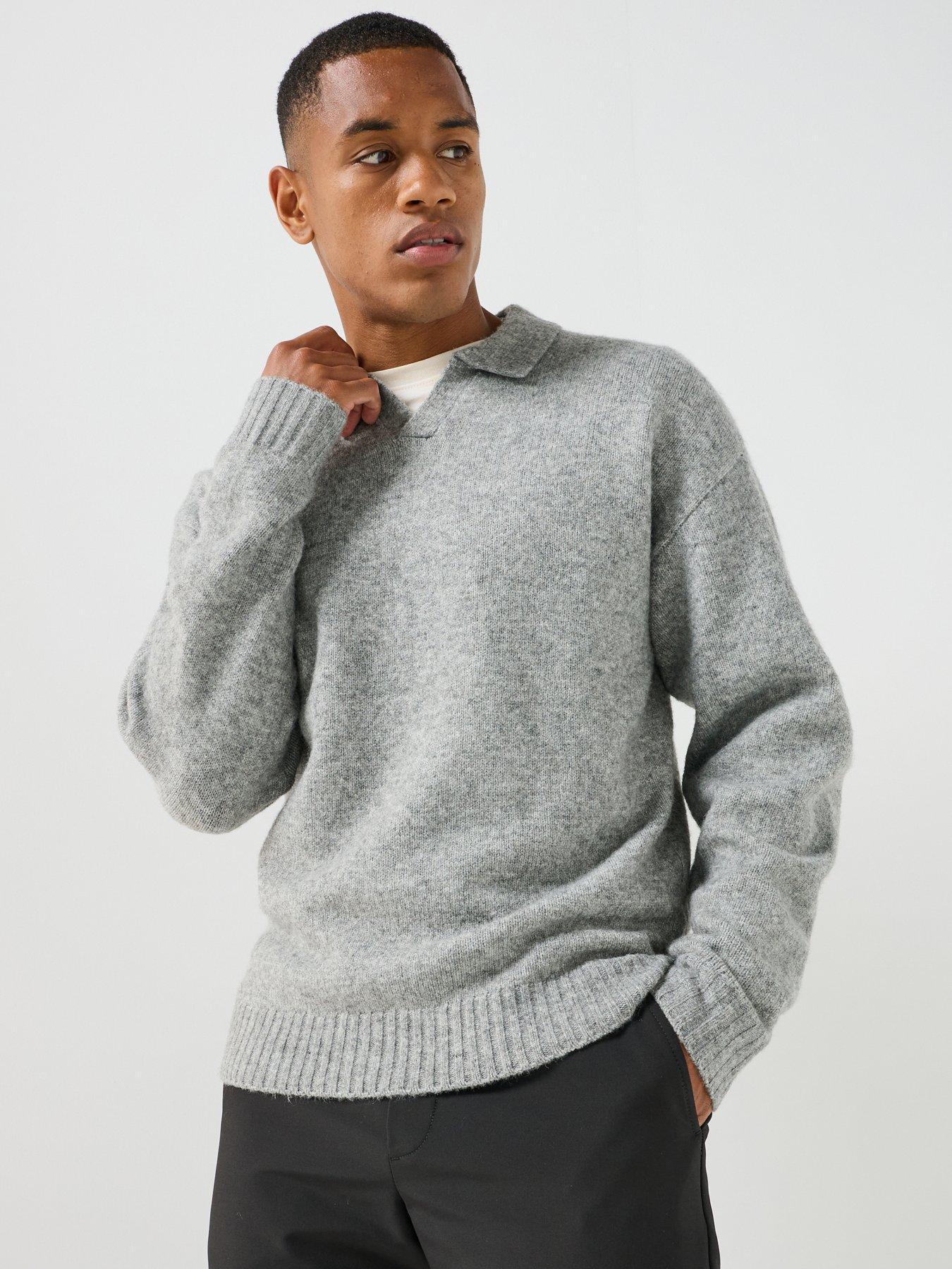 Jack & Jones Soho Ollie Split Neck Knitted Jumper - Light Grey Melange