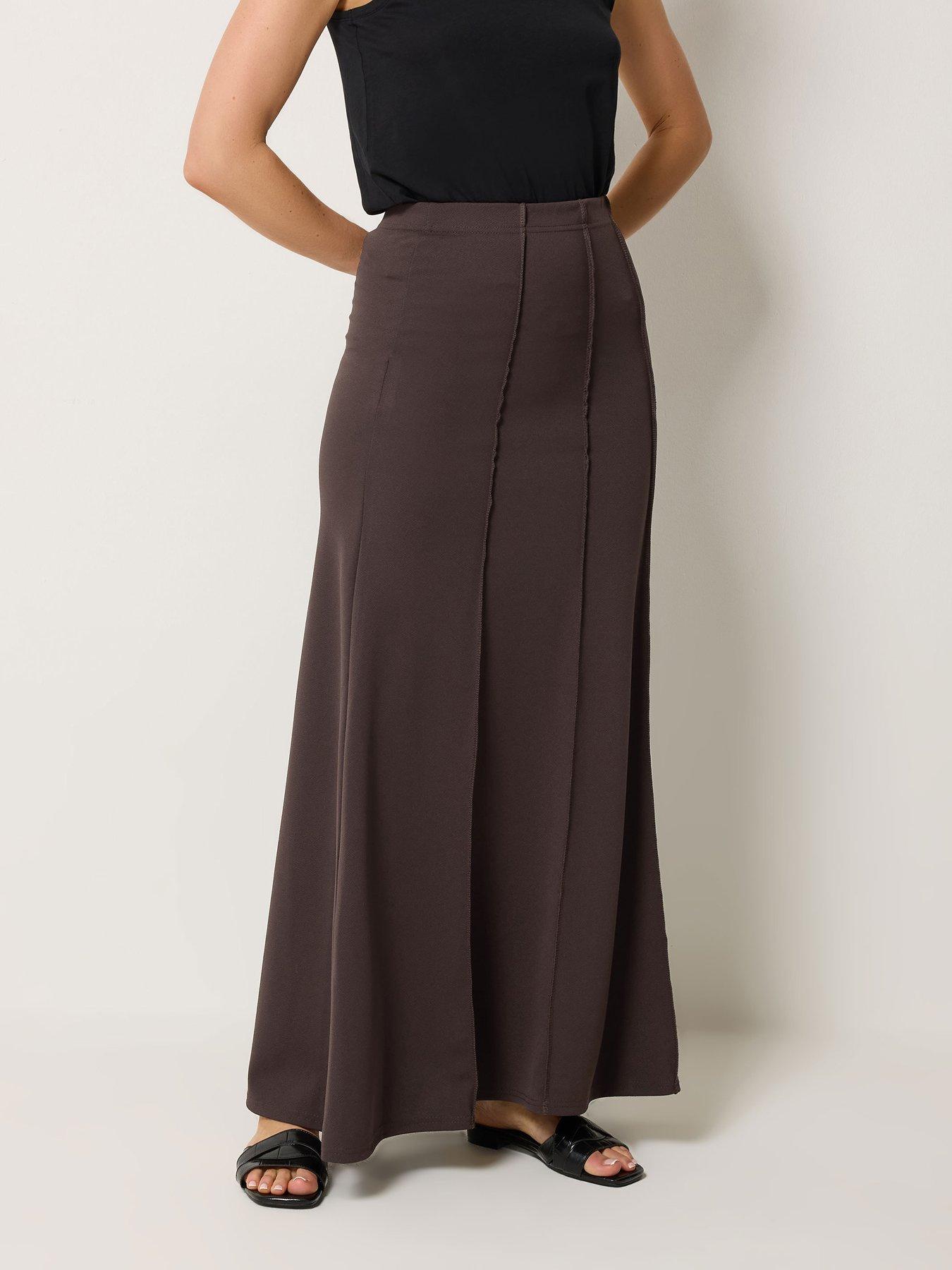 Long Tall Sally Seamed Maxi Flare Skirt - Brown