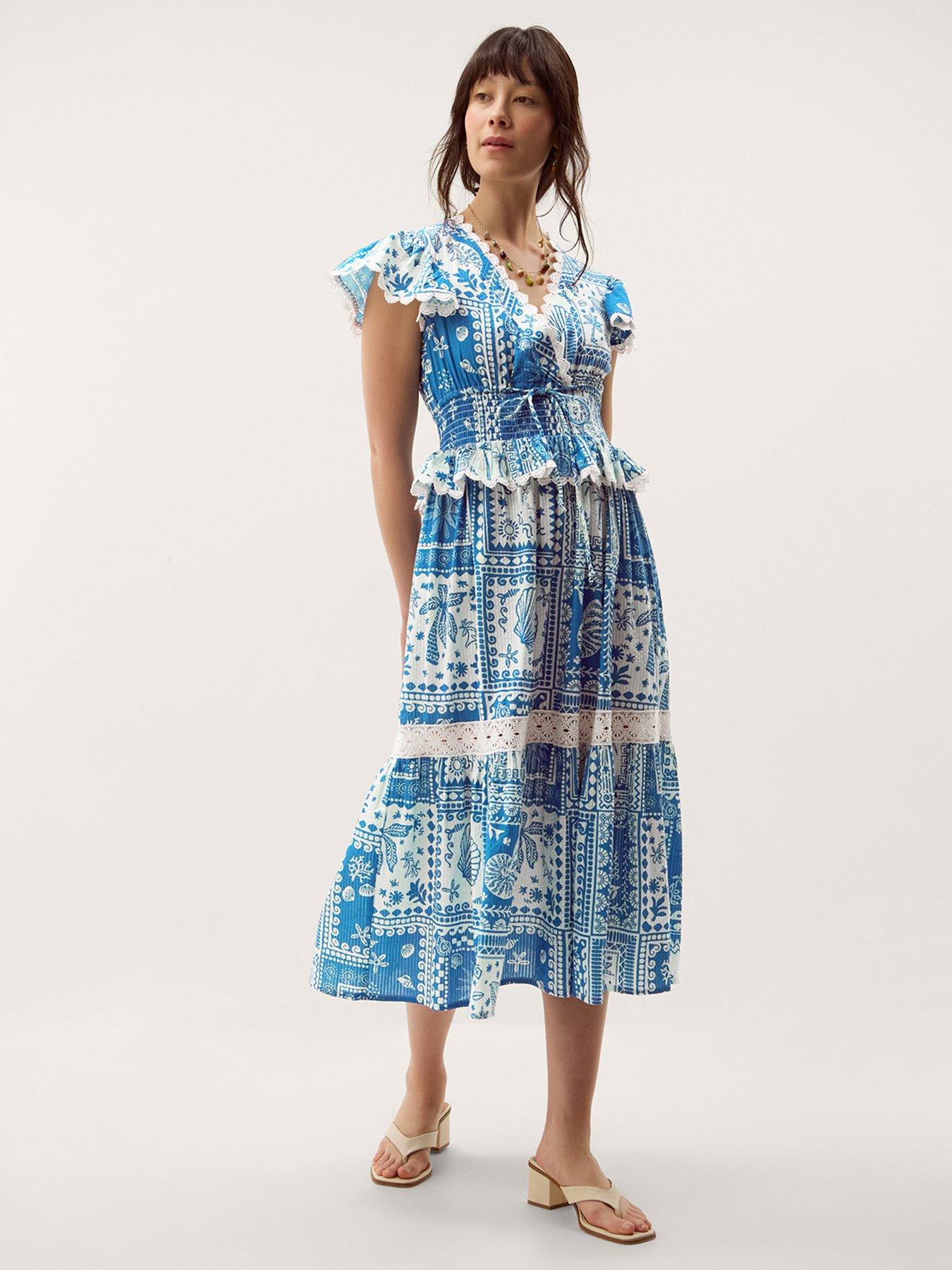 Image 1 of 5 of Monsoon Soleil Print Dress - Blue