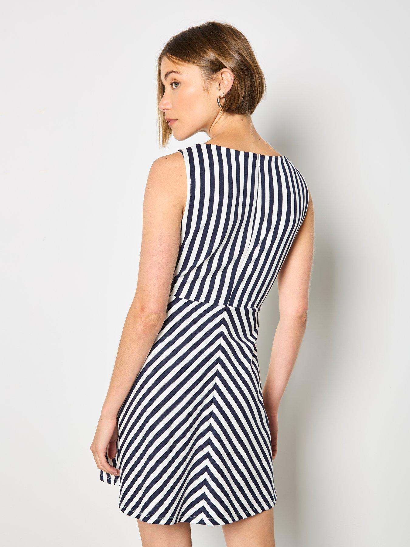 Image 2 of 4 of Apricot Striped Fit &amp; Flare Dress - Blue