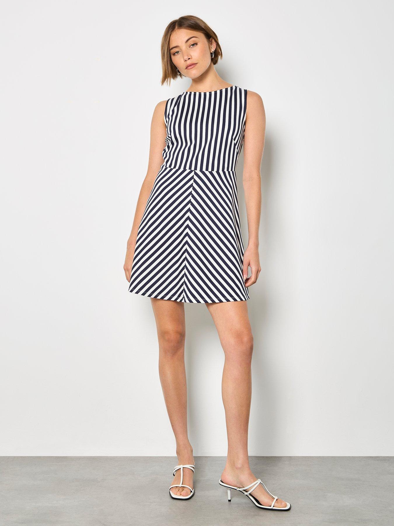 Image 4 of 4 of Apricot Striped Fit &amp; Flare Dress - Blue