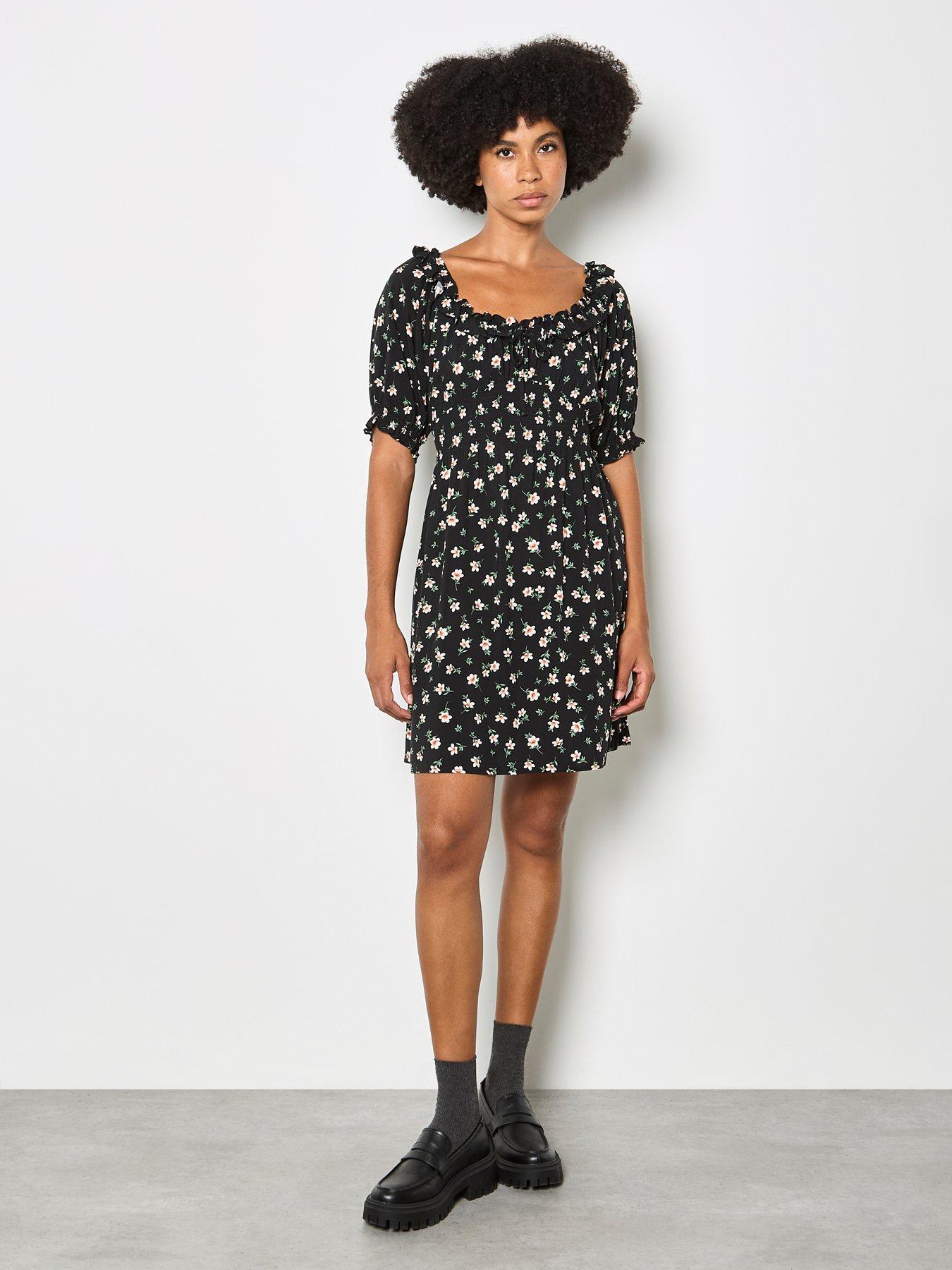 Apricot Milkmaid Mini Dress With Frills - Black | Very
