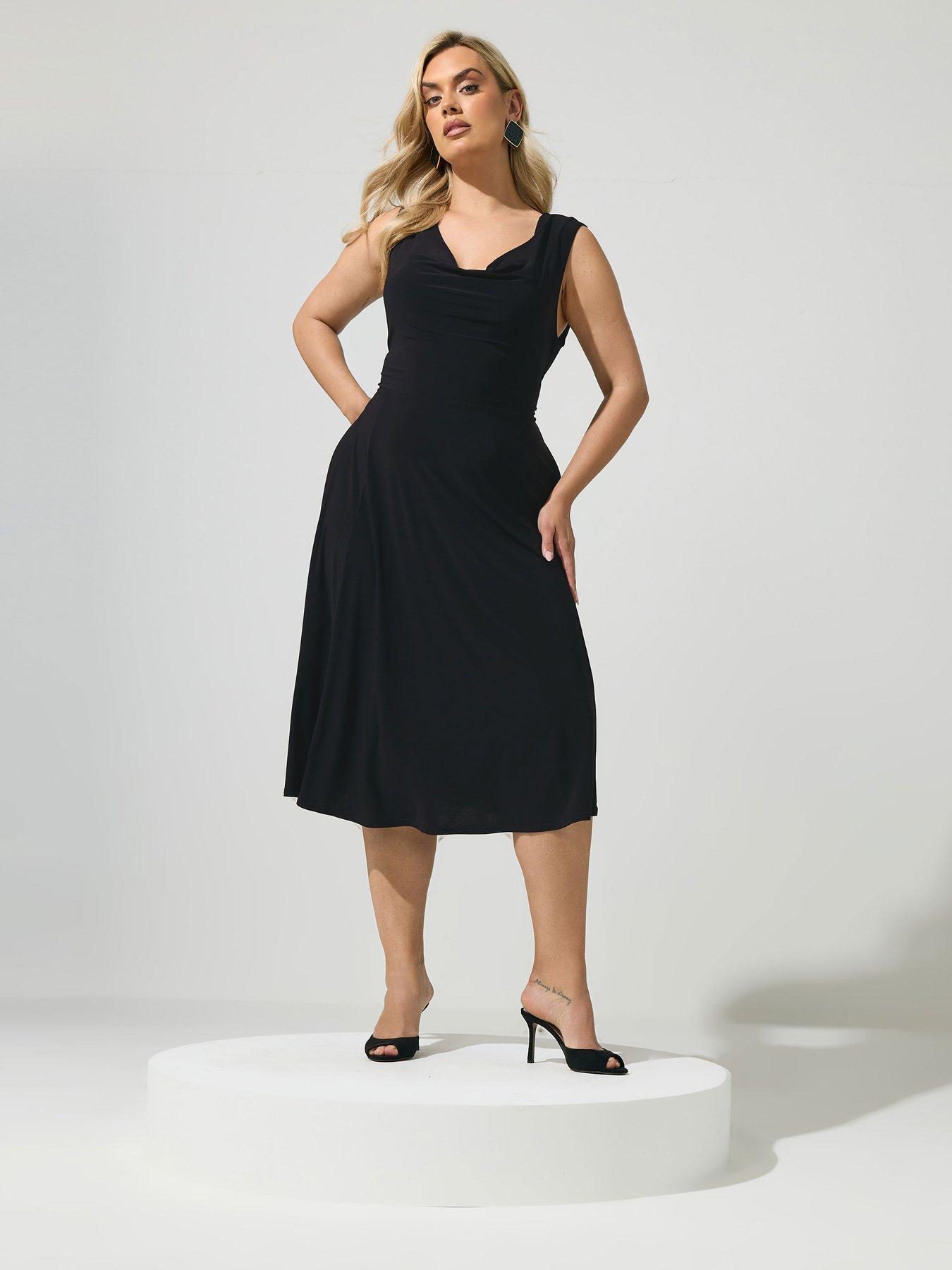 Yours Curve Ity Cowl Lace Up Midi Dress - Black