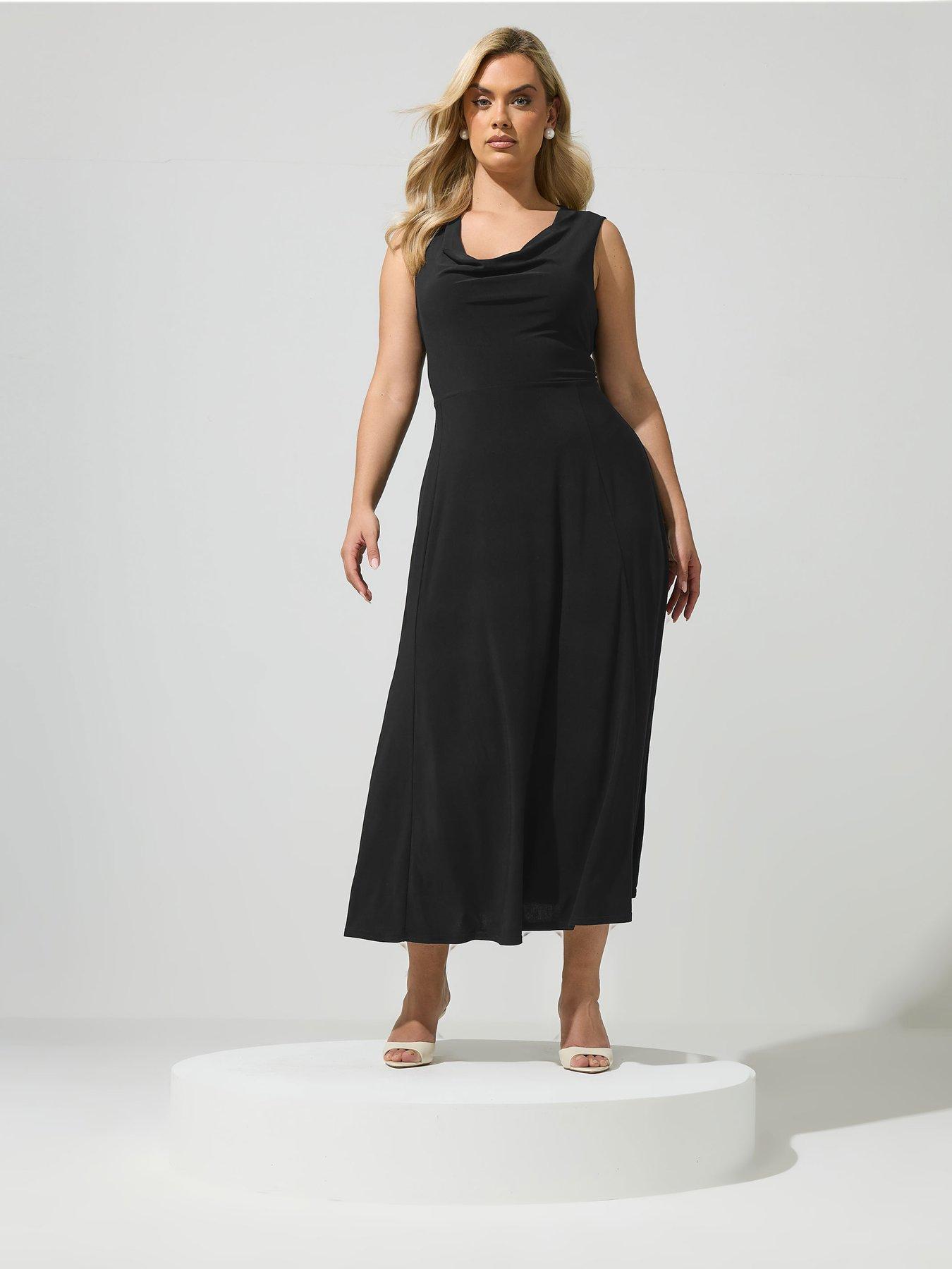 Yours Curve Cowl Lace Up Maxi Dress - Black