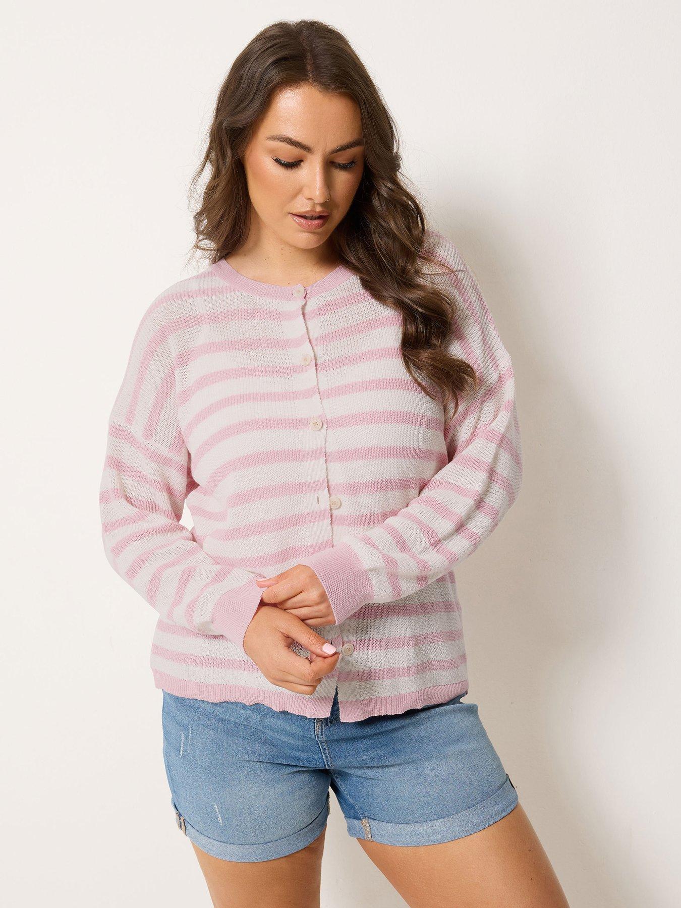 Yours Curve Stripe Print Crew Cardigan
