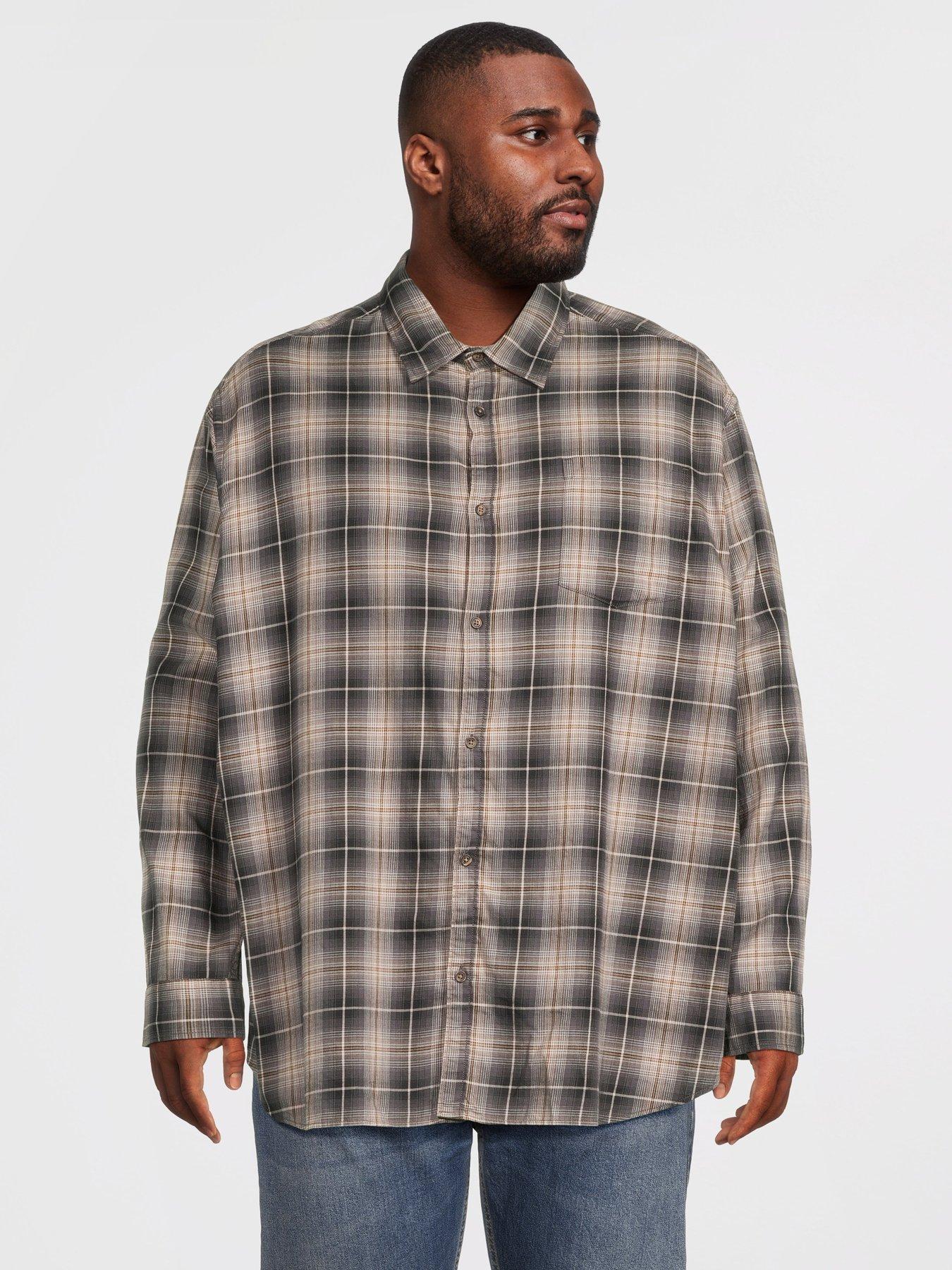 Jack & Jones Men's Plus Flannel Check Long Sleeve Shirt, Black, Size 2Xl, Men