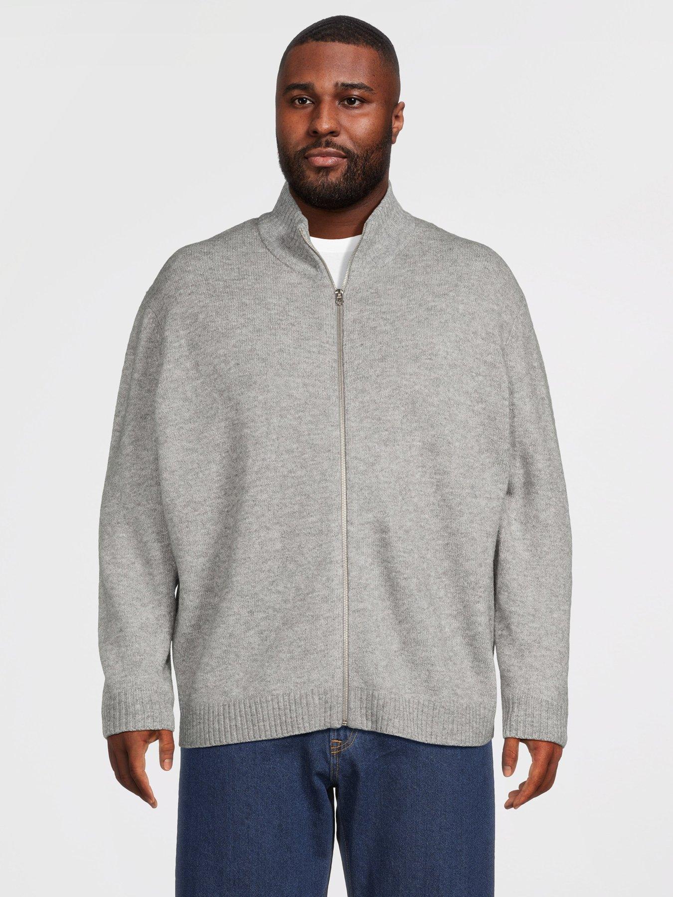 Image 1 of 5 of Jack & Jones Mens Plus Size Soho Ollie High Neck Zip Thru Jumper - Light Grey Melange
