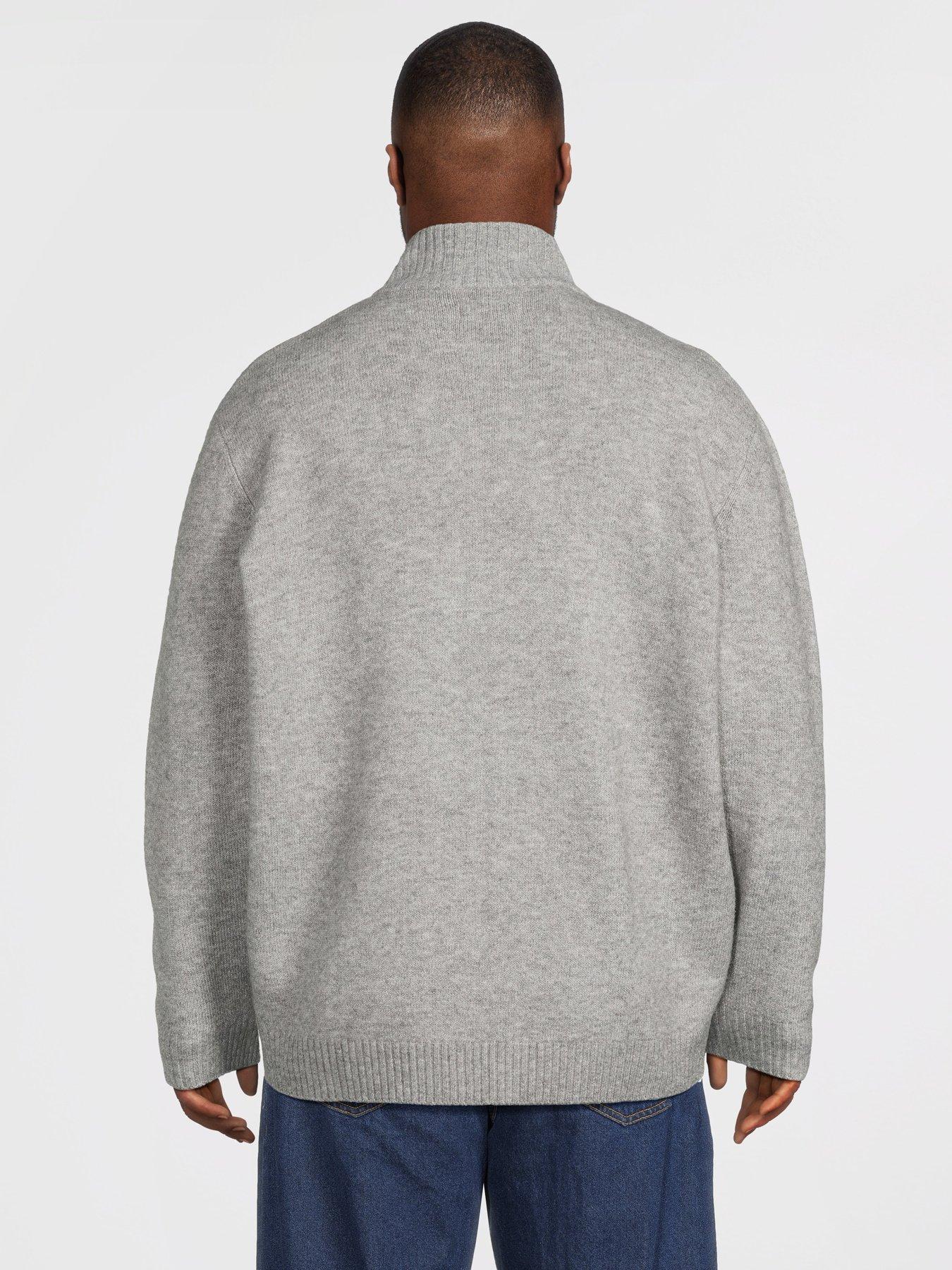 Image 2 of 5 of Jack & Jones Mens Plus Size Soho Ollie High Neck Zip Thru Jumper - Light Grey Melange