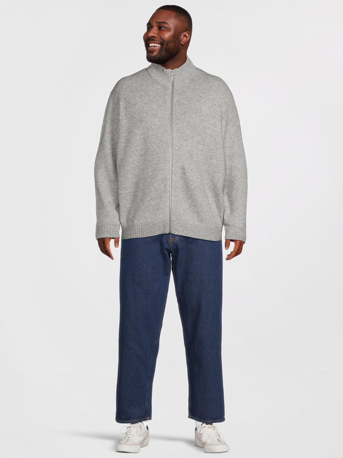 Image 3 of 5 of Jack & Jones Mens Plus Size Soho Ollie High Neck Zip Thru Jumper - Light Grey Melange