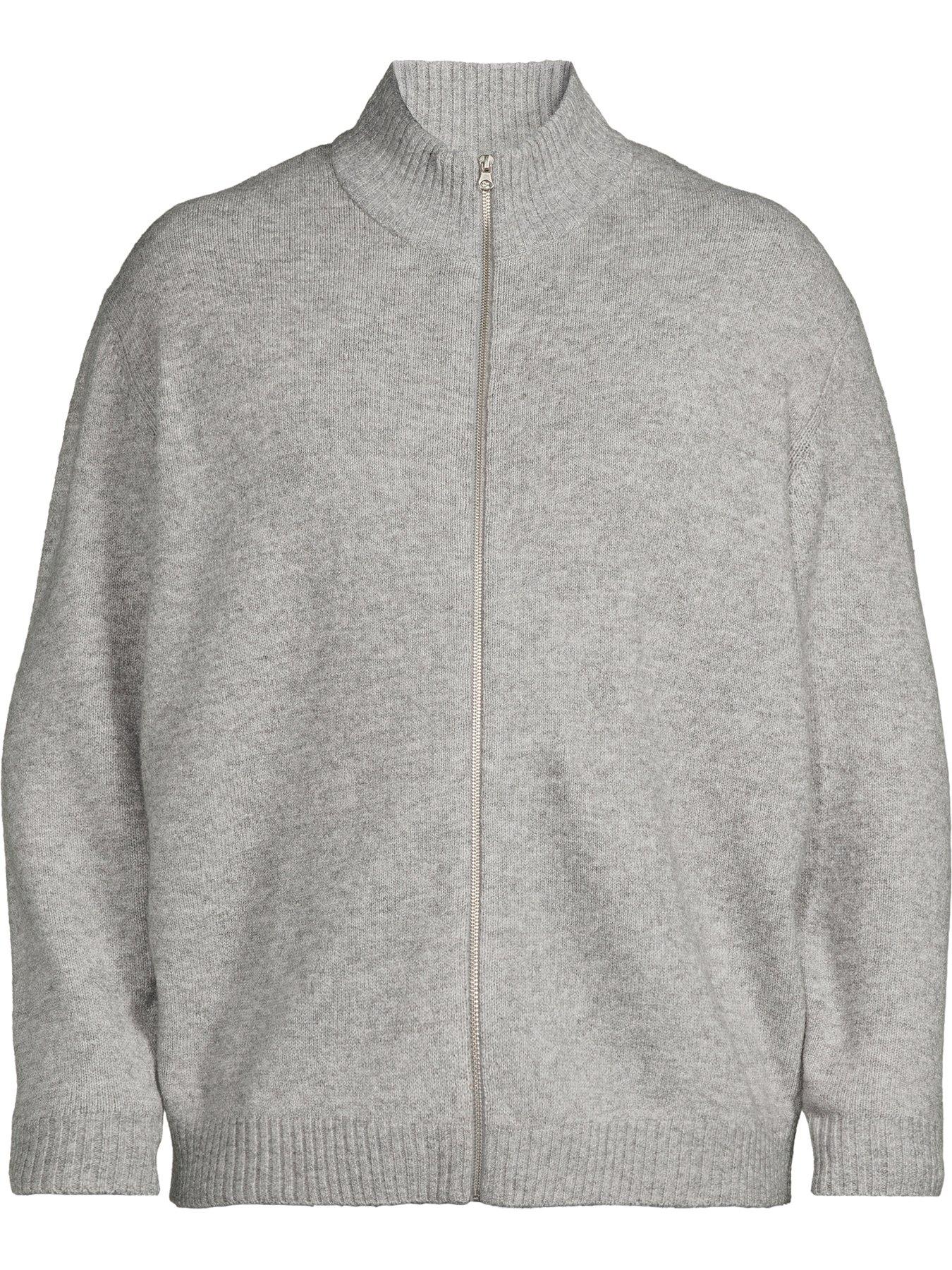 Image 5 of 5 of Jack & Jones Mens Plus Size Soho Ollie High Neck Zip Thru Jumper - Light Grey Melange