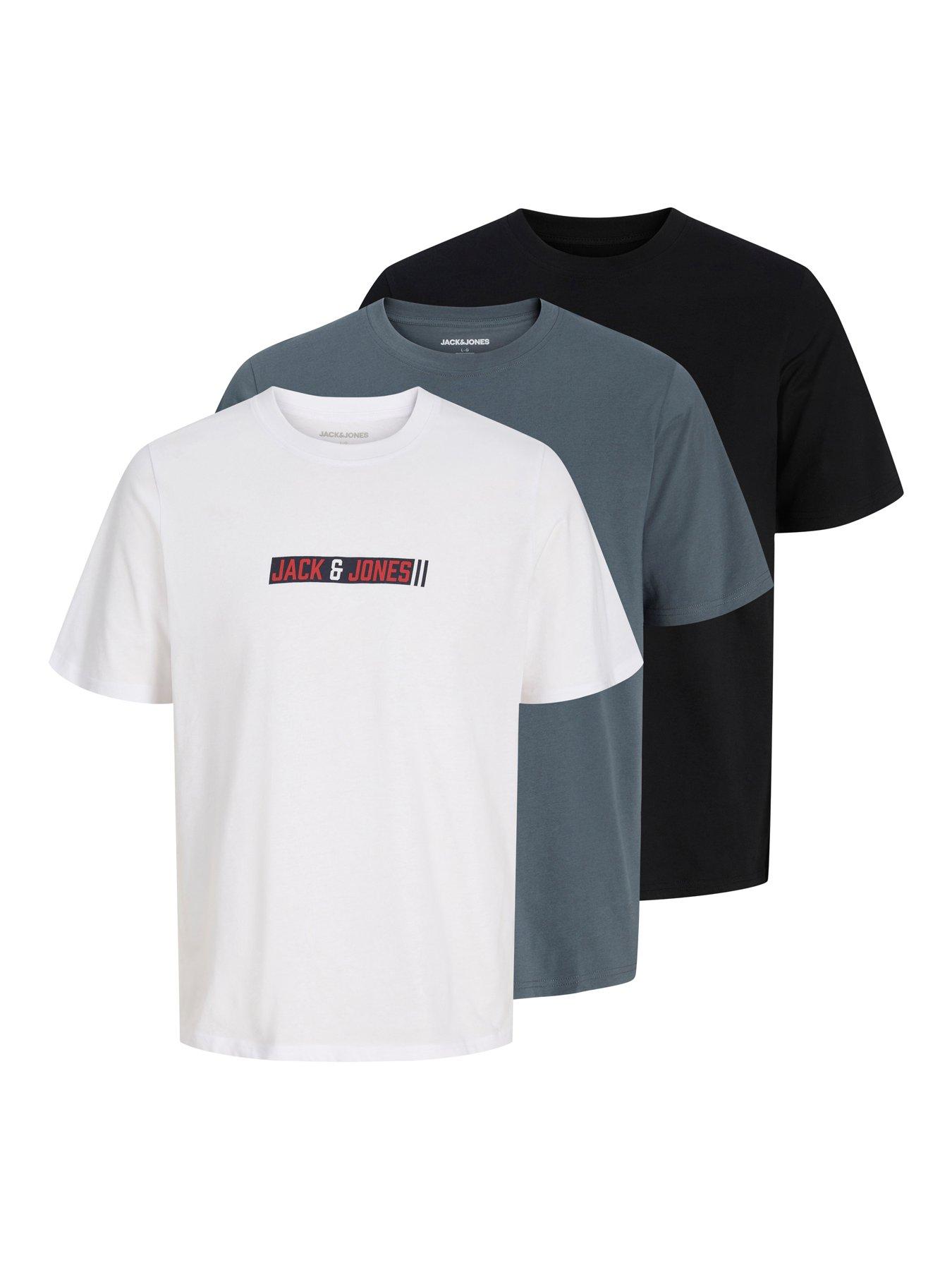 Jack & Jones Aero Crew Neck 3 Pack T-Shirt, Multi, Size S, Men