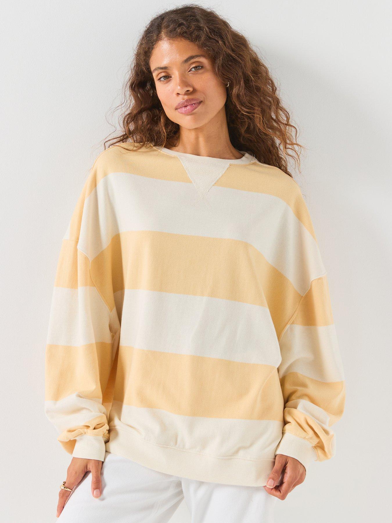 FREE PEOPLE We The Free Classic Striped Oversized Crewneck Sweatshirt - Orange